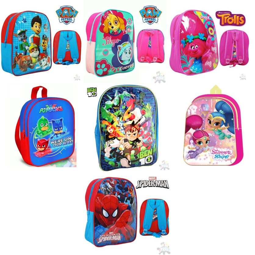 Kids Character Bag Ben10 Paw Patrol Skye Shimmer Trolls Backpack School Bag Jnr
