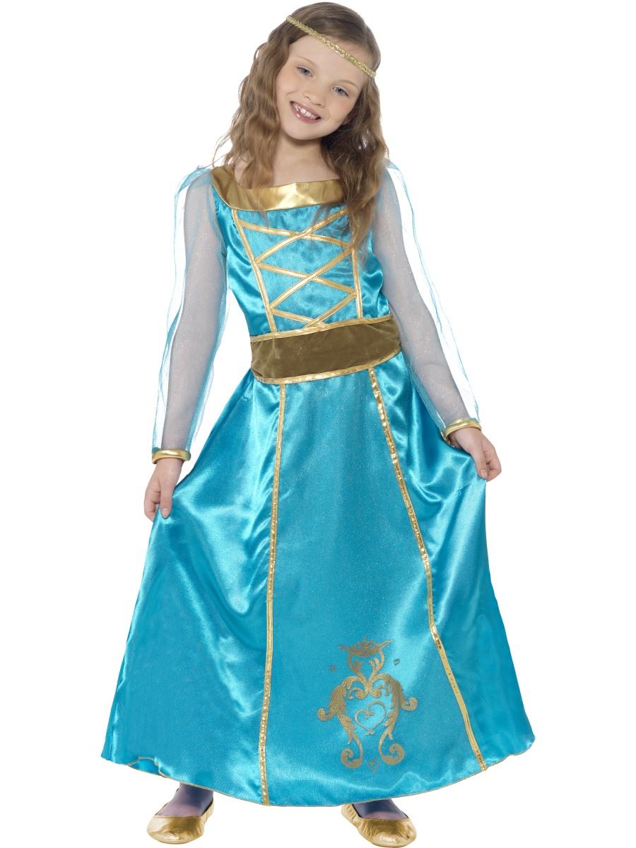 Girls Medieval Princess Costume Dress Maid Marion Tudor Queen Book Week Outfit - Picture 2 of 2