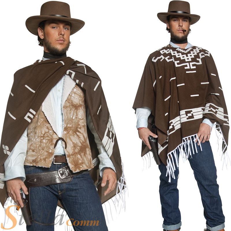 Hommes Occidental Tireur Cow Boy Costume Déguisement Clint Eastwood Poncho Ebay