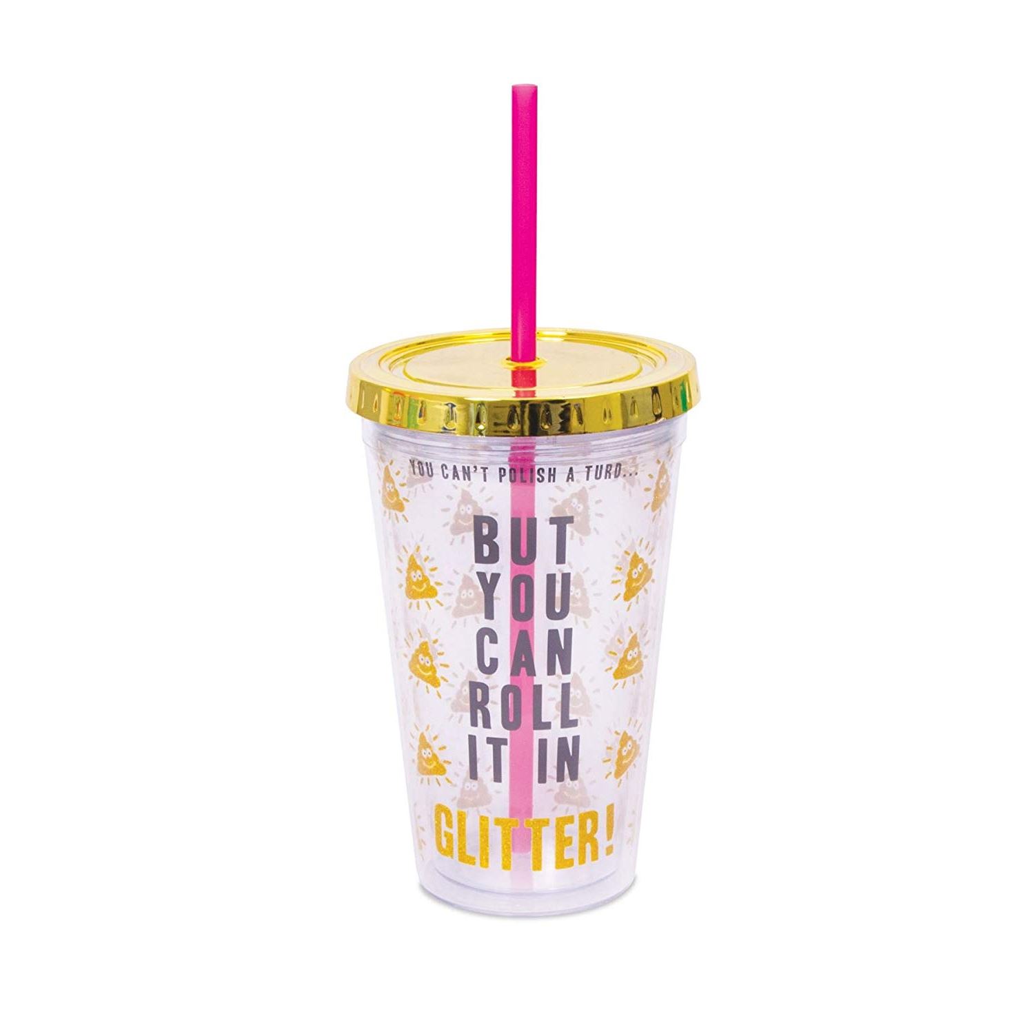 glitter cup with straw