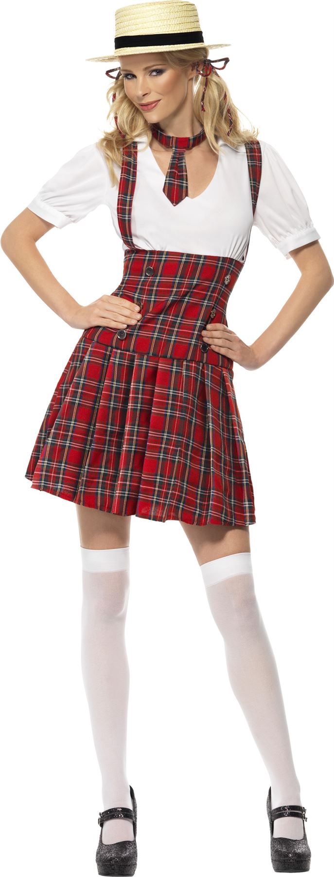 Ladies Schoolgirl Fancy Dress Costume Tartan School Girl Uniform Womens