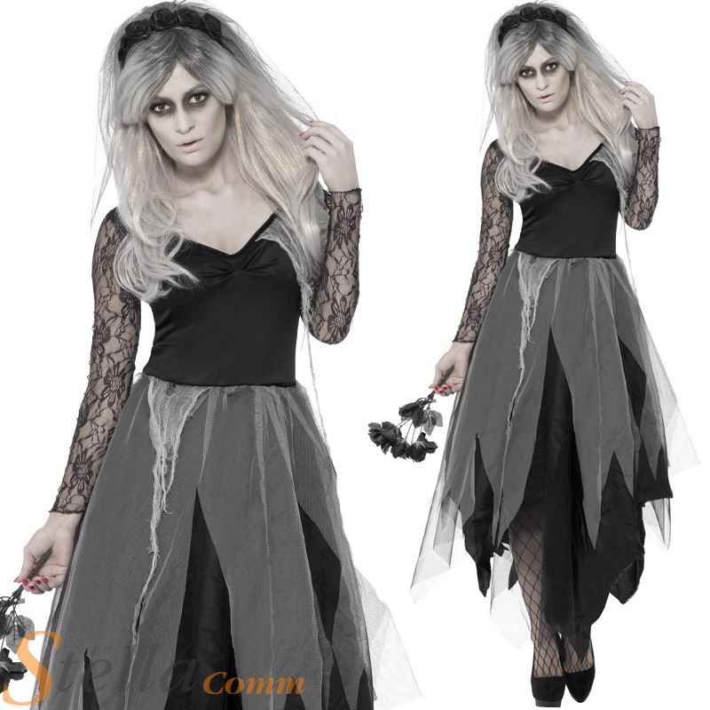 Womens Ladies Graveyard Bride Zombie Corpse Costume Ghost Halloween Fancy Dress