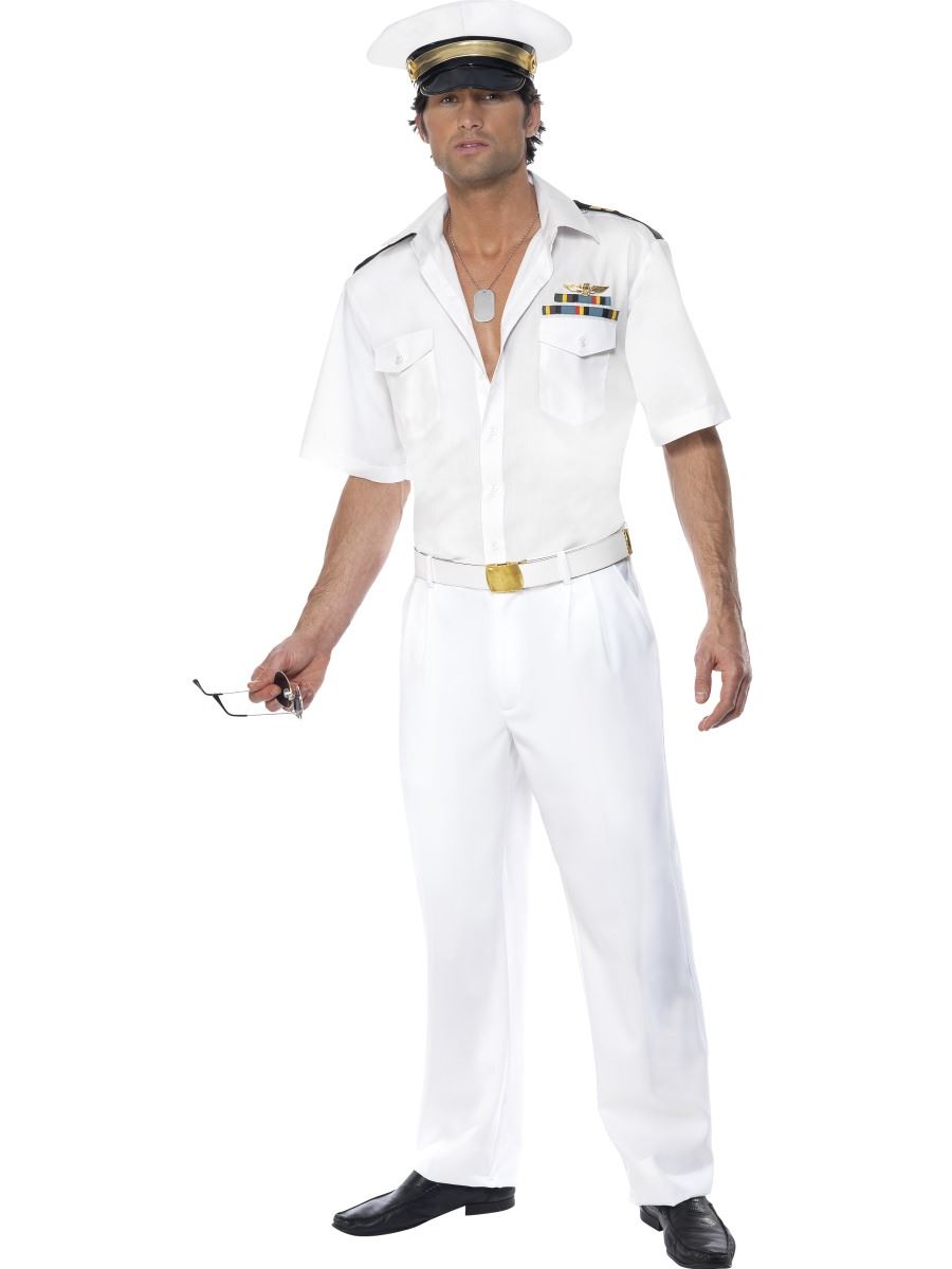 Mens Top Gun Captain Navy Officer 1980s Fancy Dress Costume Outfit eBay