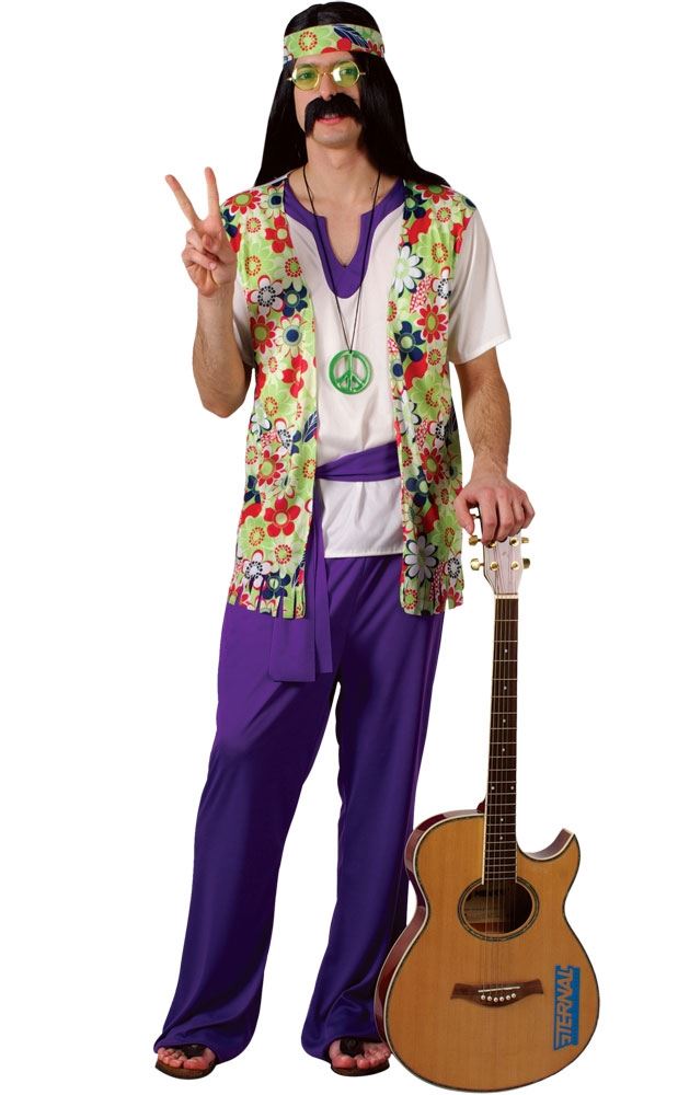 Mens Groovy Hippy Outfit 60s 70s Flares + Top Fancy Dress Costume