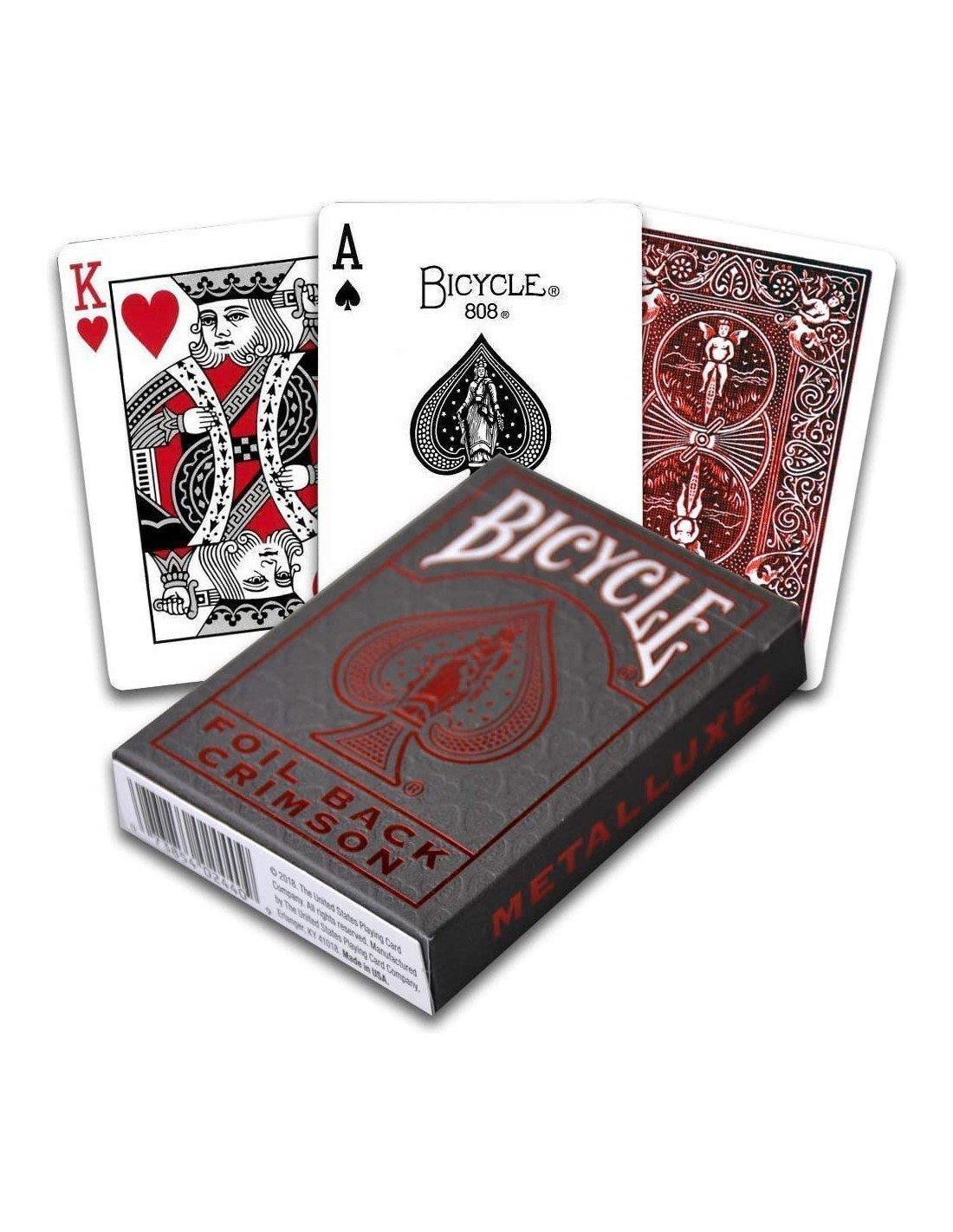 Carte Da Gioco Bicycle Metaluxe Foil Back - Mazzo Cremisi In Scatola Argento - Effetto Laminato Metallico - Nuove