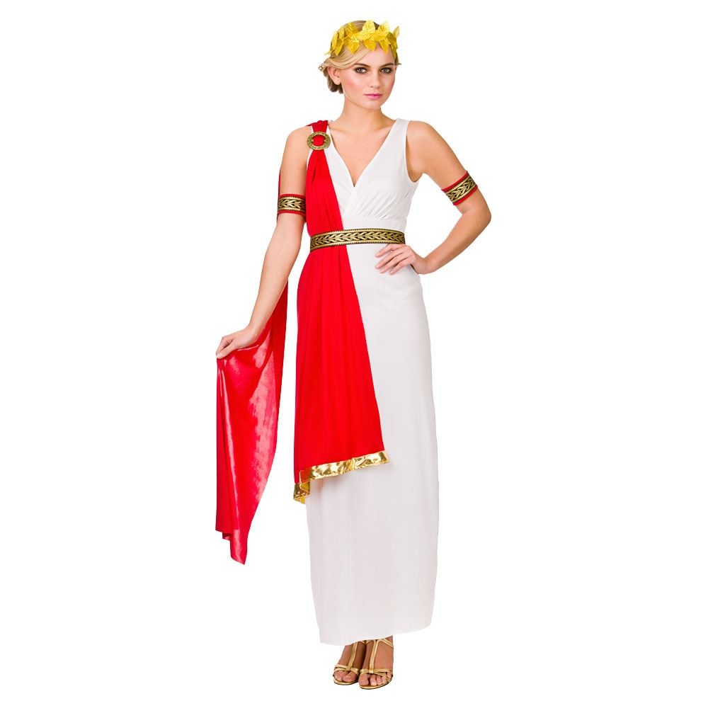 Ladies Greek Goddess Roman Red Toga Costume Womens Fancy Dress Party