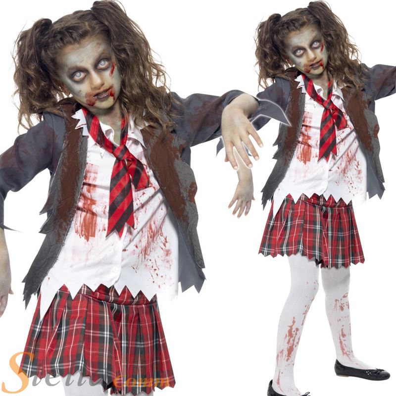 girls zombie school girl costume horror halloween fancy dress child outfit sc 1 st ebay