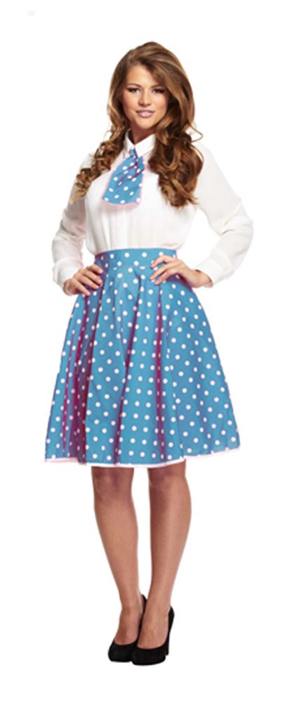 Ladies Polka Dot Rock N Roll Skirt & Scarf 50s 60s Fancy Dress Costume - Picture 2 of 2