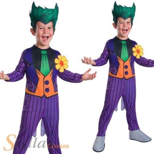 Boys Joker Costume Cartoon Halloween Fancy Dress Batman Child Outfit Ebay