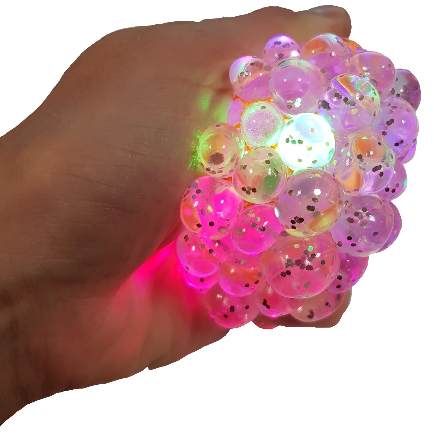 Light Up Jelly Glitter Squeezy Mesh Ball Anti Stress Relief Stressball Sensory eBay