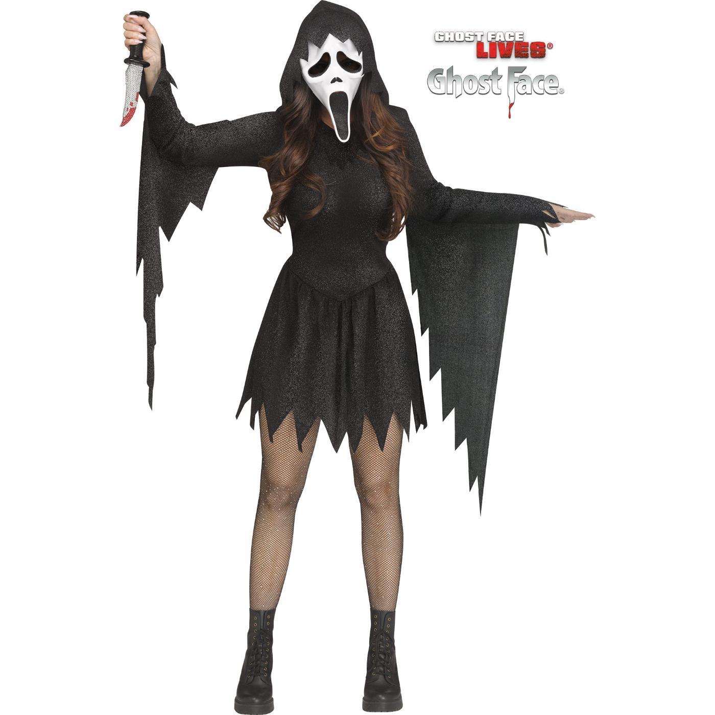 Fun World Women's Ghost Face Glitter Fancy Dress Costume Black White S/M - Image 2