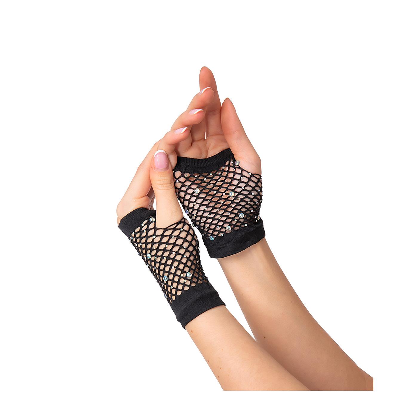 Wicked Costumes - 80s Net Gloves with Diamantes - Women - Picture 2 of 9