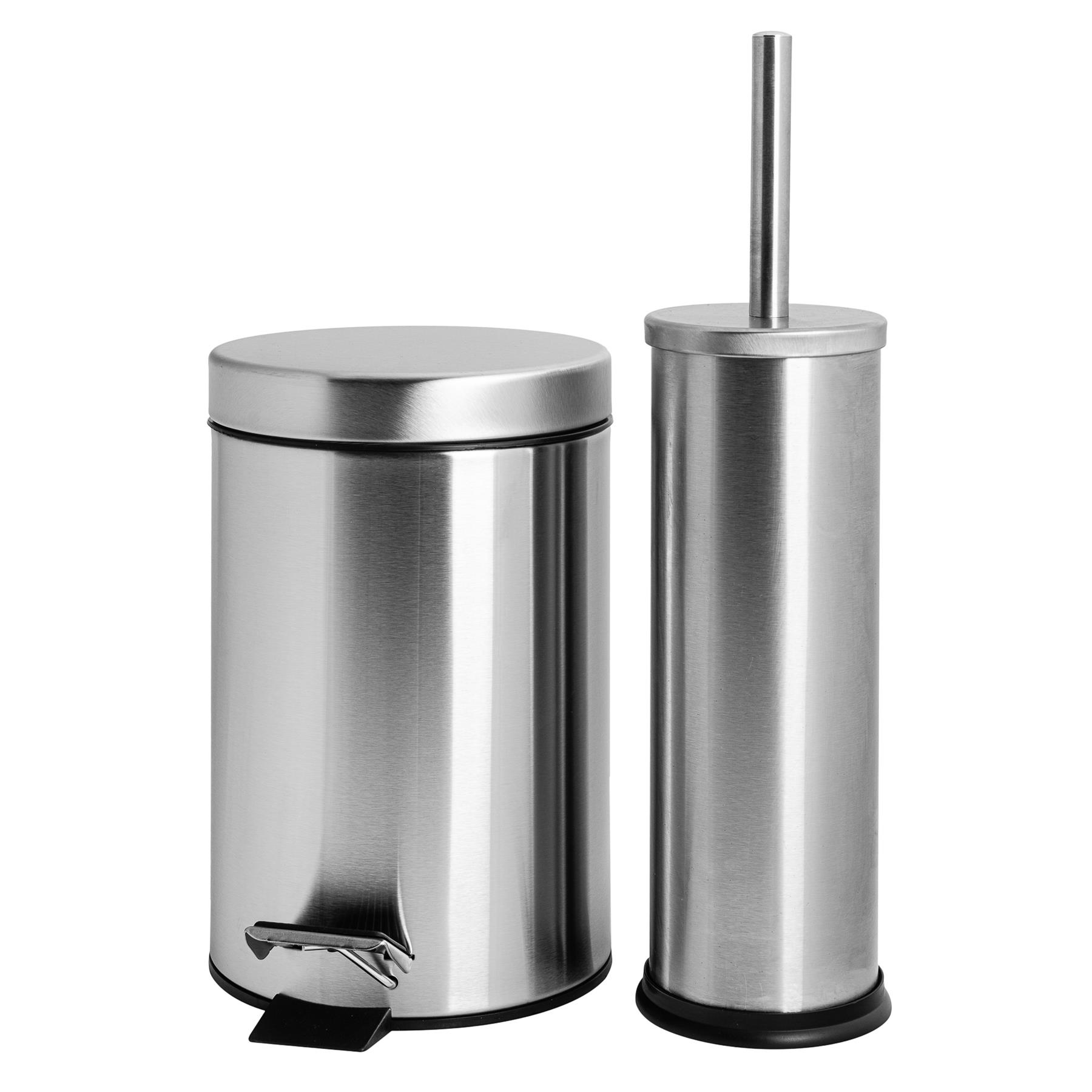 3L Round Toilet Brush & Bin Set Stainless Steel Bathroom Rubbish Pedal Bin - Picture 9 of 15