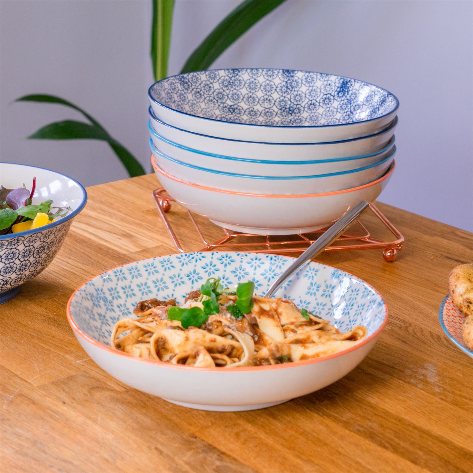Large Pasta Bowls Dinner Set Patterned Porcelain Dining Bowl 3 Designs