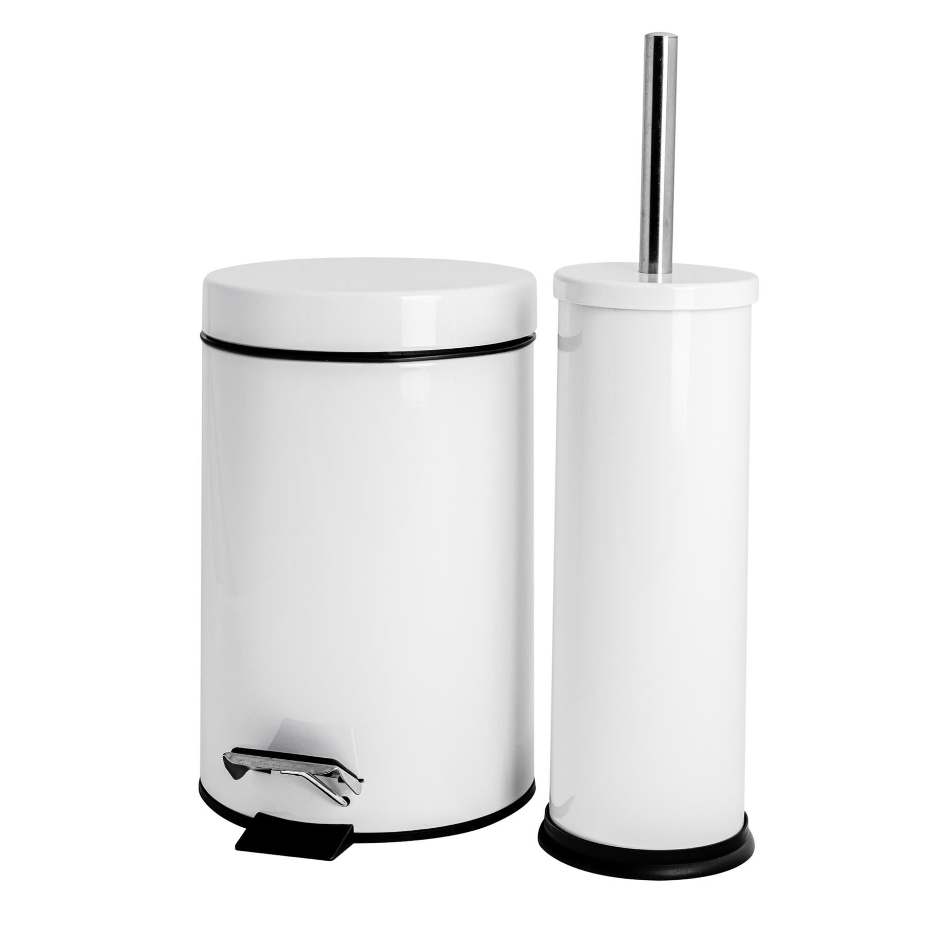 3L Round Toilet Brush & Bin Set Stainless Steel Bathroom Rubbish Pedal Bin - Picture 14 of 15