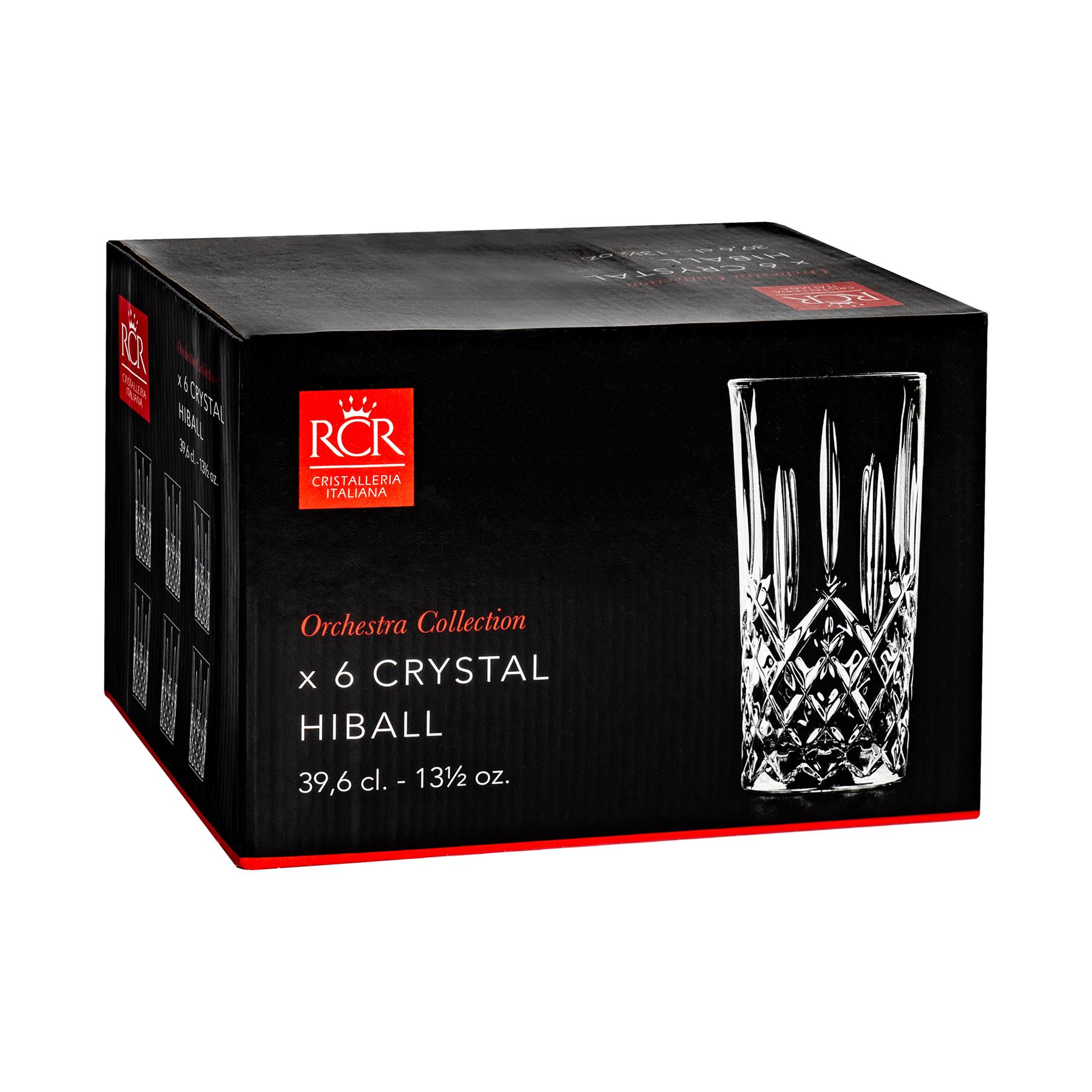 6x Highball Cocktail Glasses Set RCR Crystal Cut Glass Drinking
