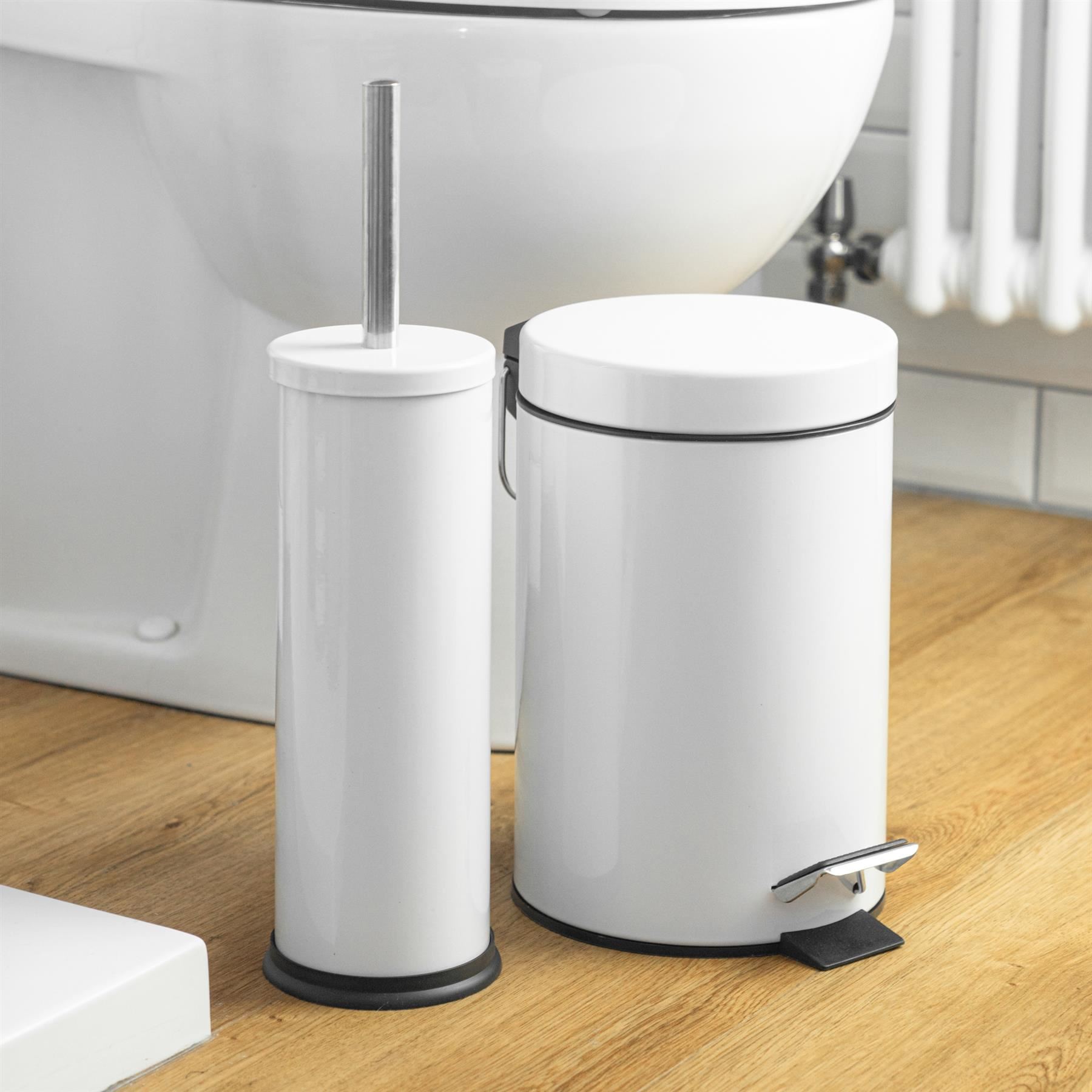 3L Round Toilet Brush & Bin Set Stainless Steel Bathroom Rubbish Pedal Bin - Picture 15 of 15