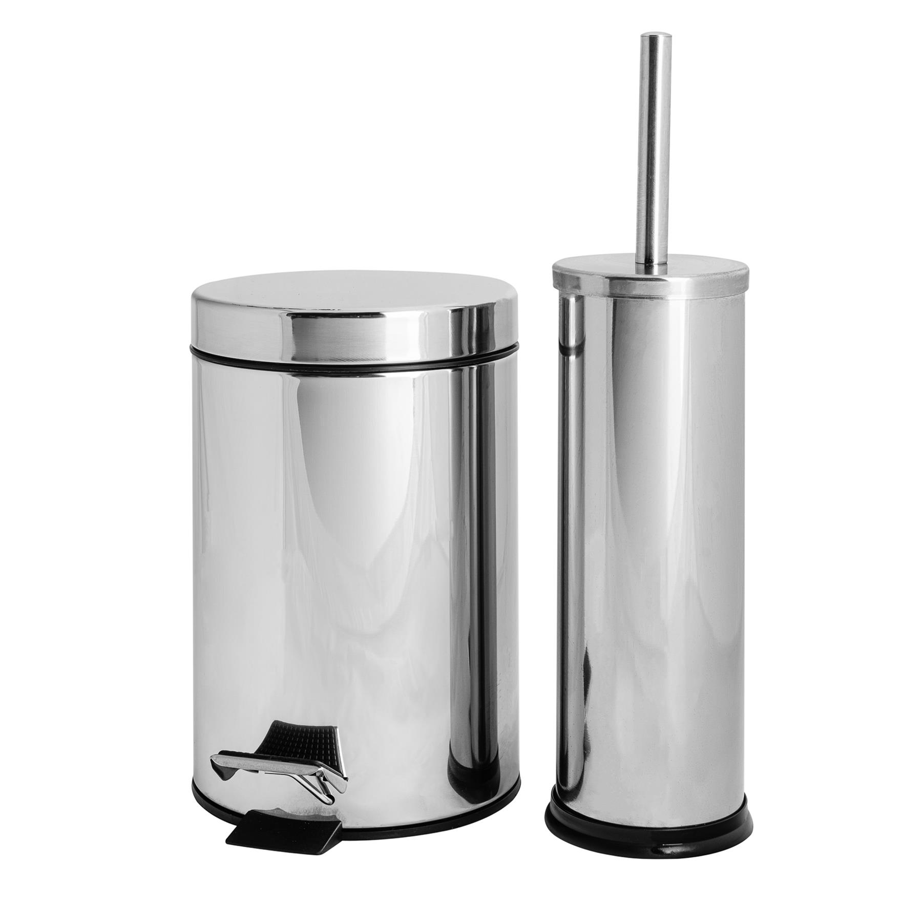 3L Round Toilet Brush & Bin Set Stainless Steel Bathroom Rubbish Pedal Bin - Picture 11 of 15