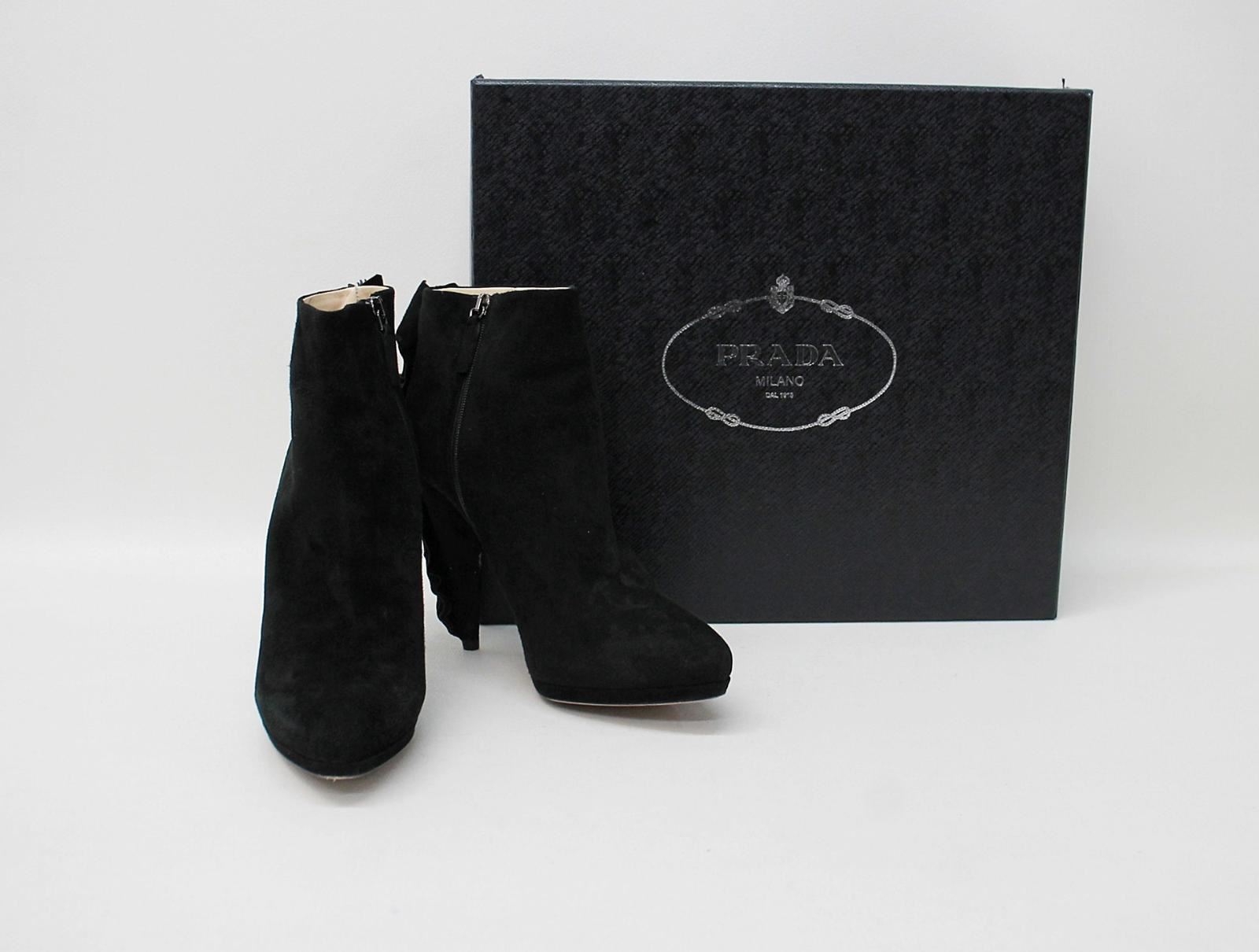 Prada Damen Schwarz Wildleder Slim Rüsche Heel Arcita STIEFELETTEN SCHUHE eu38.5 uk5.5 Angelsport Stiefel & Schuhe günstig kaufen | eBay