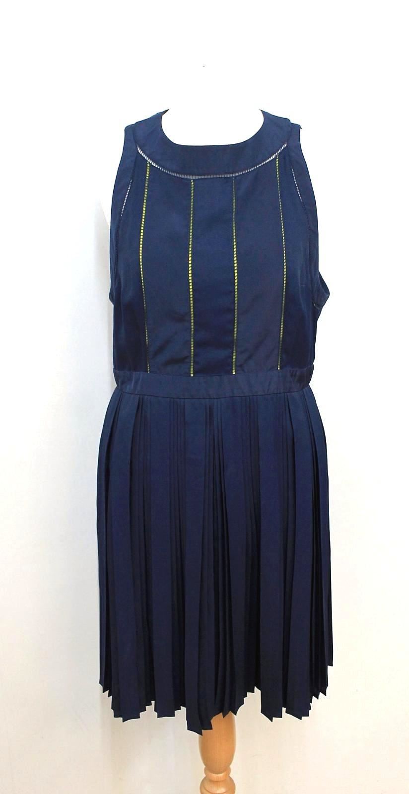 KENZO-PARIS-Ladies-Navy-Blue-Neon-Yellow-Sleeveless-Shift-Dress-FR42-UK14