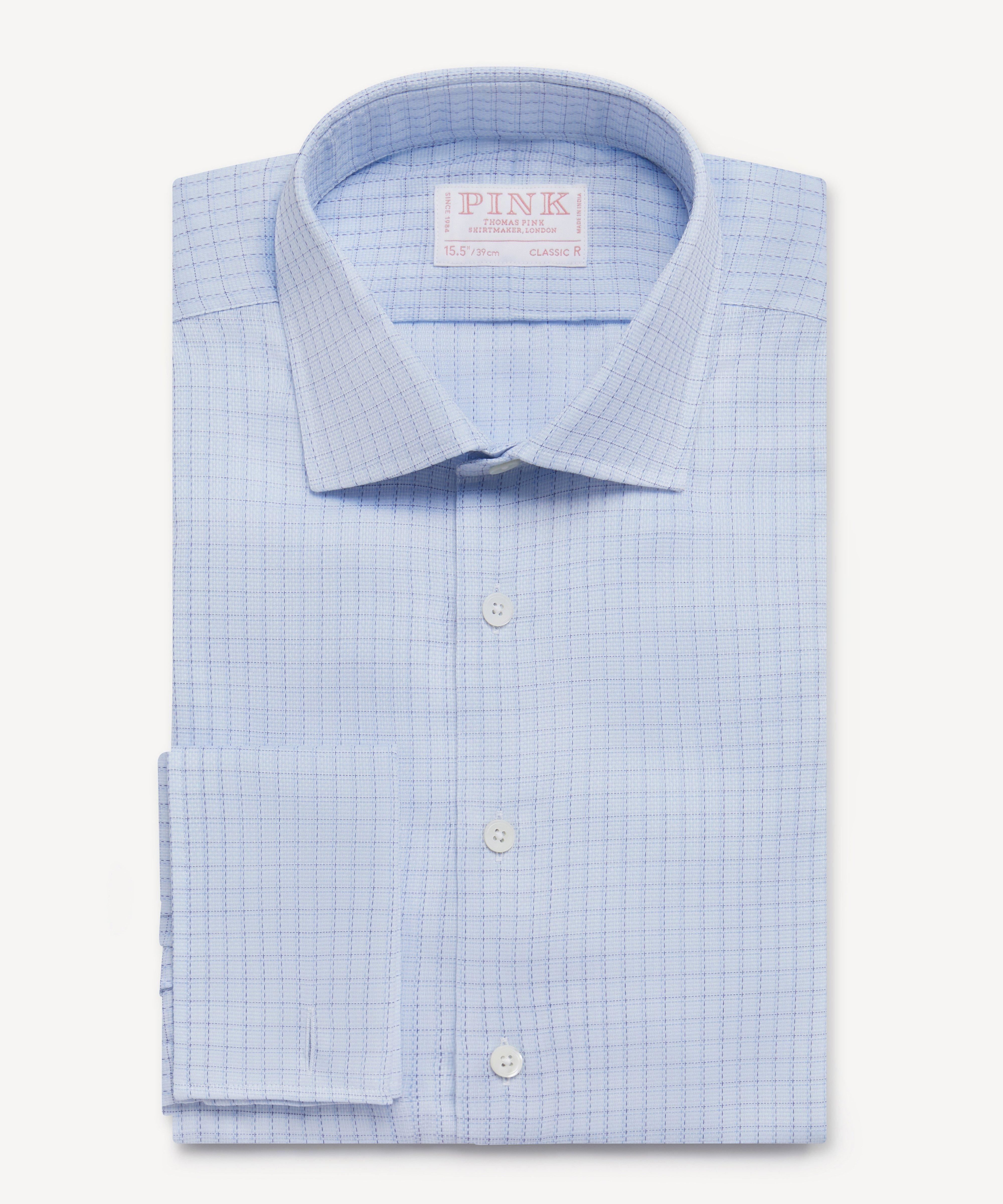 Thomas Pink Shirt Classic Fit Check Blue Formal Cotton RRP125 - Picture 13 of 16