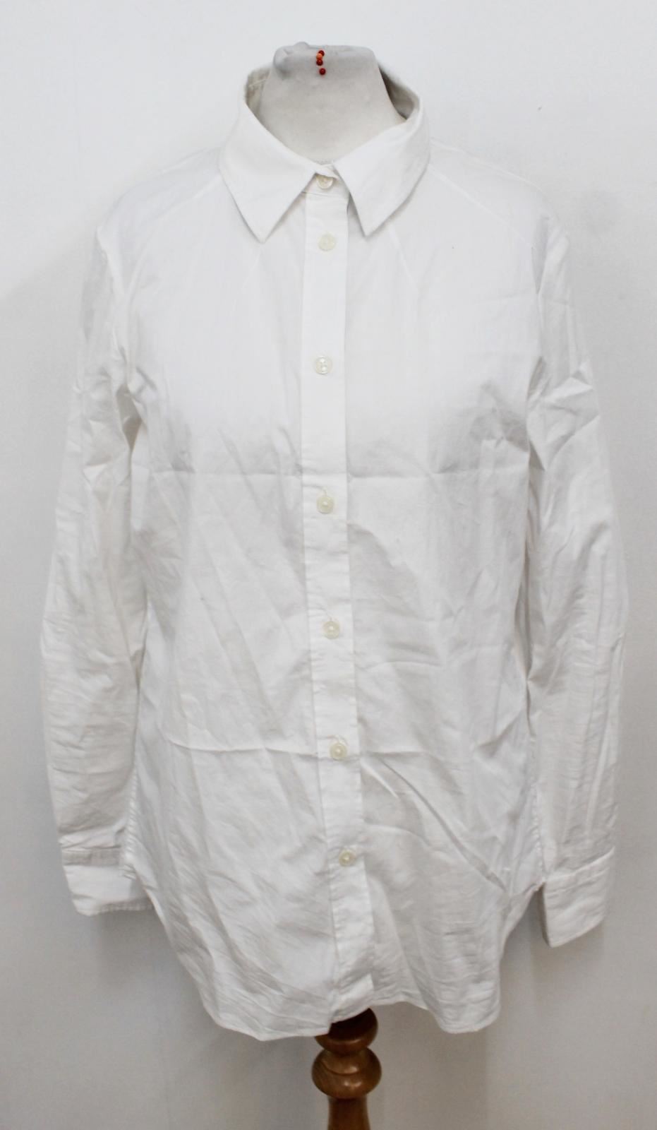 Neck Shirt Formal Jaeger White Long Cotton Button Up Ladies Collar Uk10 Sleeved 78wvn7Uxq