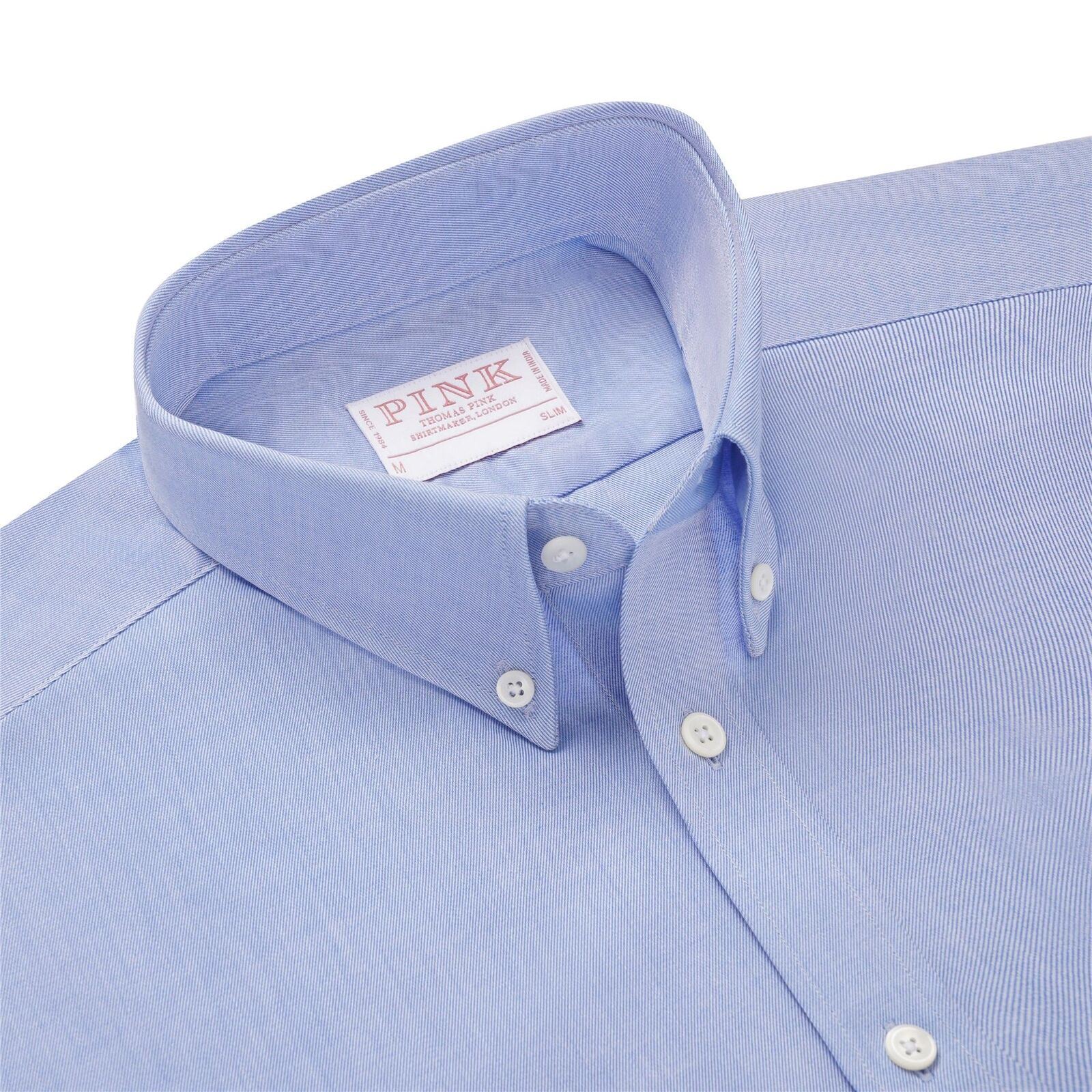 Thomas Pink Shirt Slim Fit Chambray Plain Blue Superfine Cotton RRP125 - Picture 1 of 12
