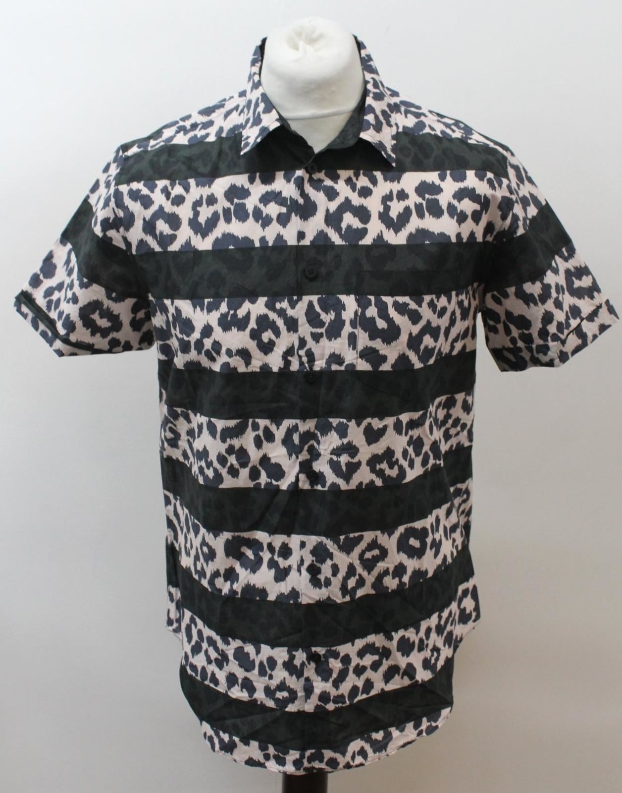 MARC-BY-MARC-JACOBS-Men-039-s-Beige-Black-Cotton-Leopard-Print-Stripe-Casual-Shirt-M