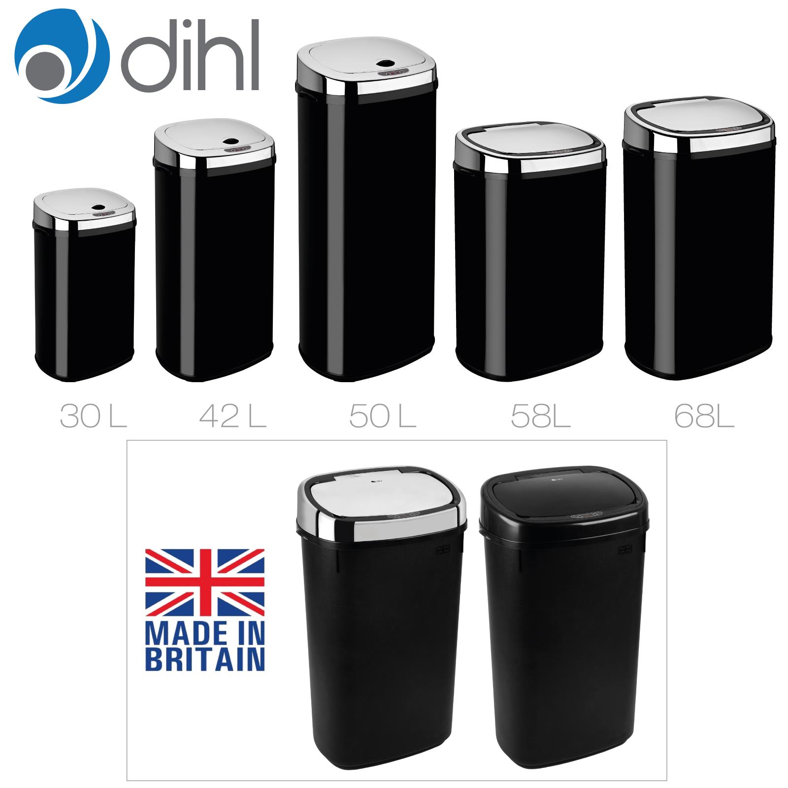 Dihl 58 & 68 Litre Large Chrome Automatic Kitchen Sensor Bin Touchless Waste - Picture 7 of 24