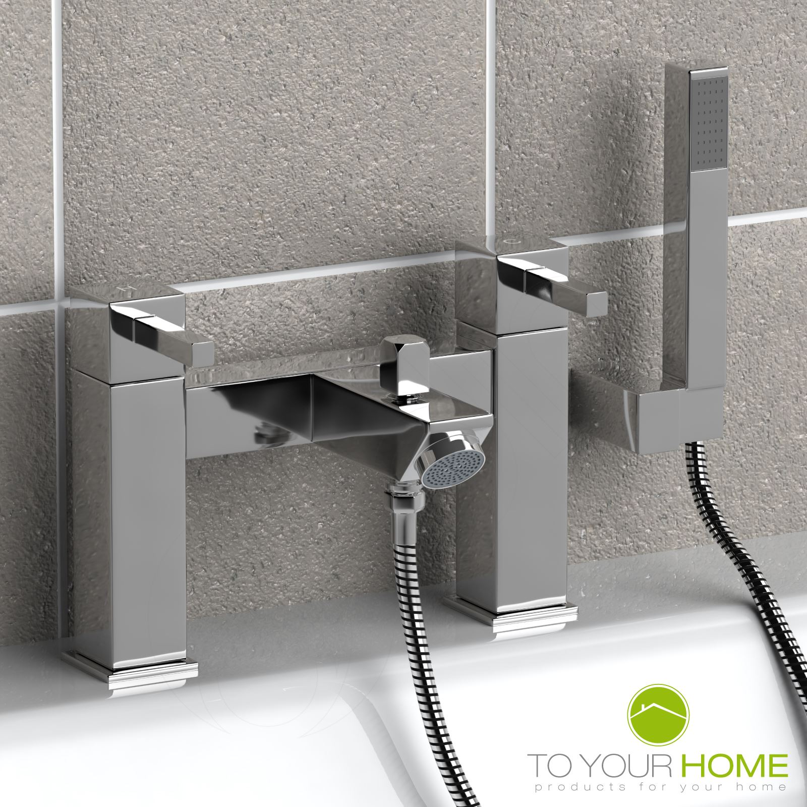 Modern Chrome Square Round Bath Mixer Tap with Handheld Shower Bathroom