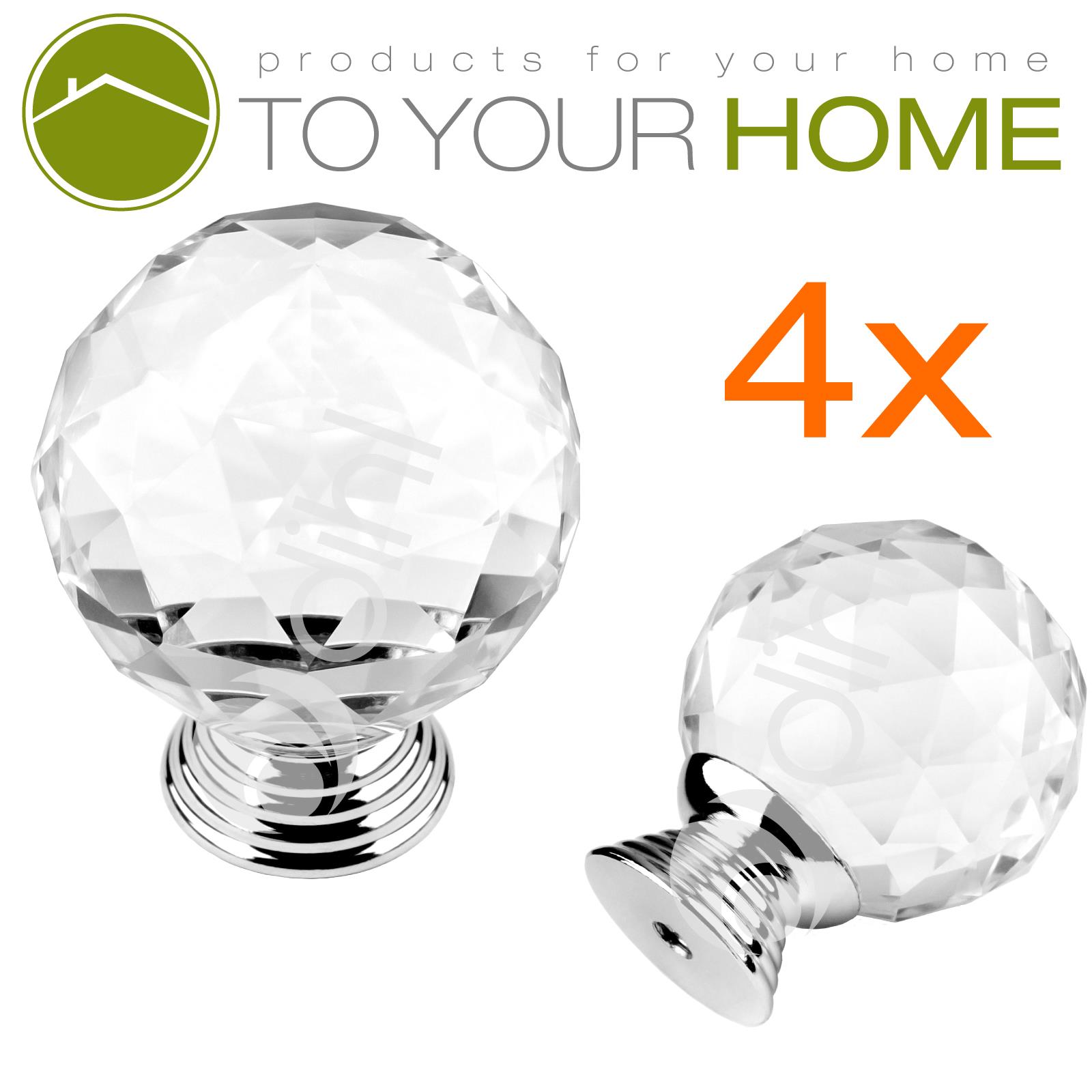 Dihl Globe Crystal Door Knobs Diamond Glass Clear Cabinet Drawer Wardrobe Handle - Picture 5 of 8