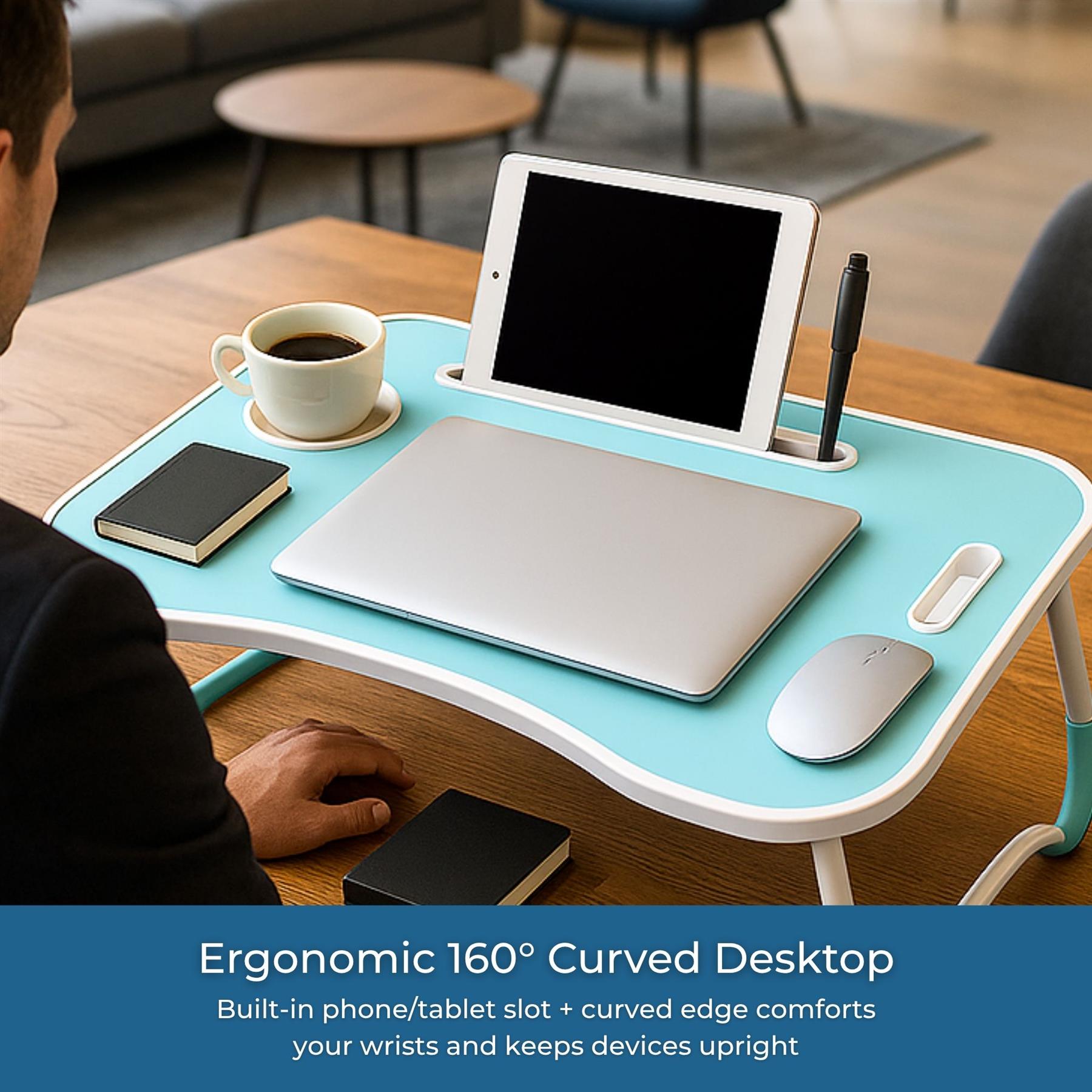 Faltbarer Laptoptisch Tragbar Bett Sofa Schoß Tablett Ladefach und Getränkehalter - Bild 16 von 42