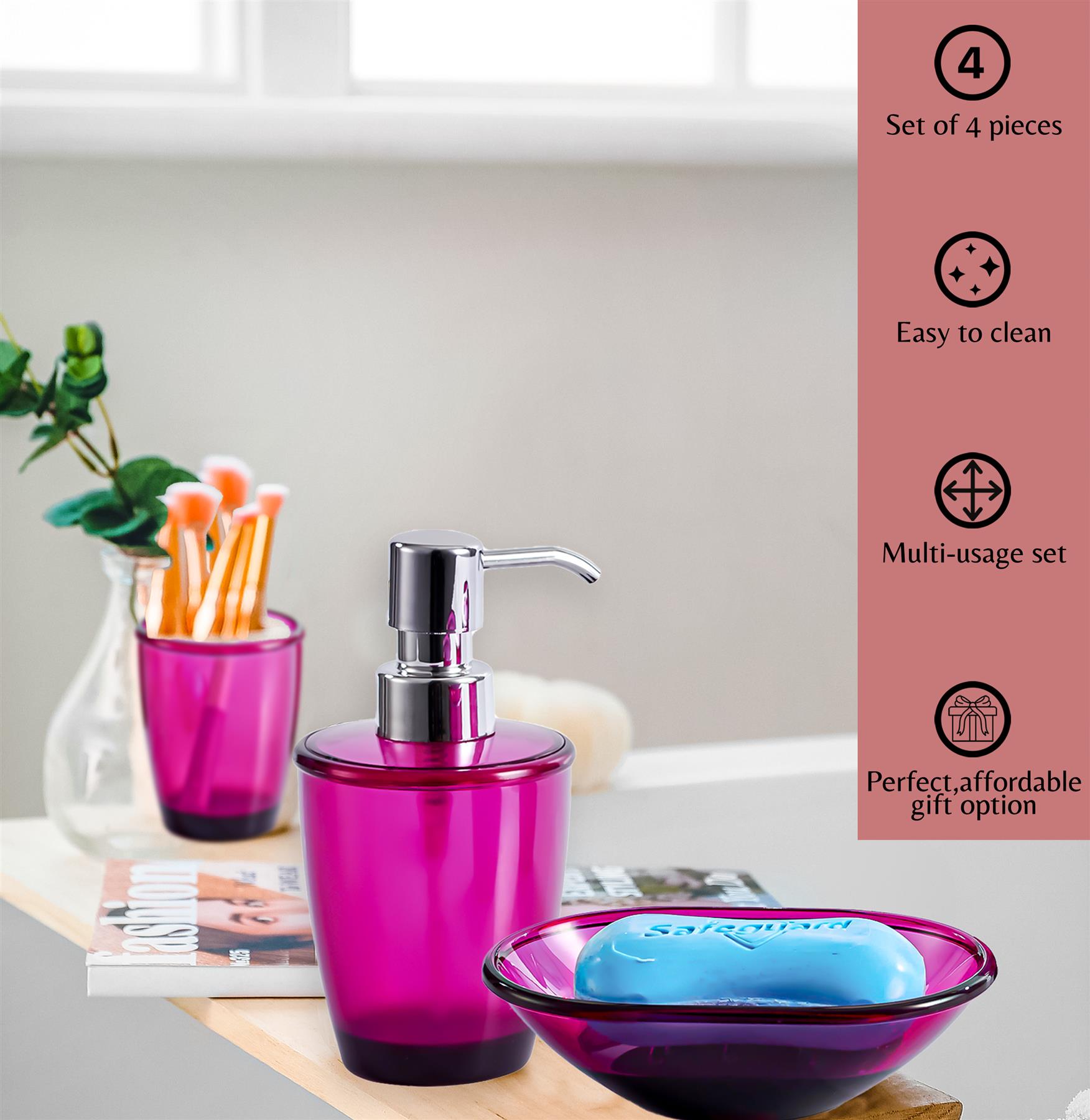 Bathroom Accessories Set 4pcs - Dispenser, Brush Holder, Tumbler and Dish - Picture 12 of 13