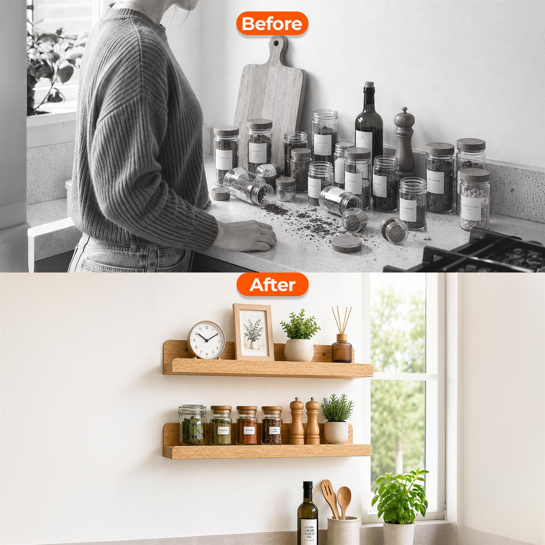U Shaped Floating Wall Shelf Set of 2 60cm Oak White Walnut - Produktbild 4