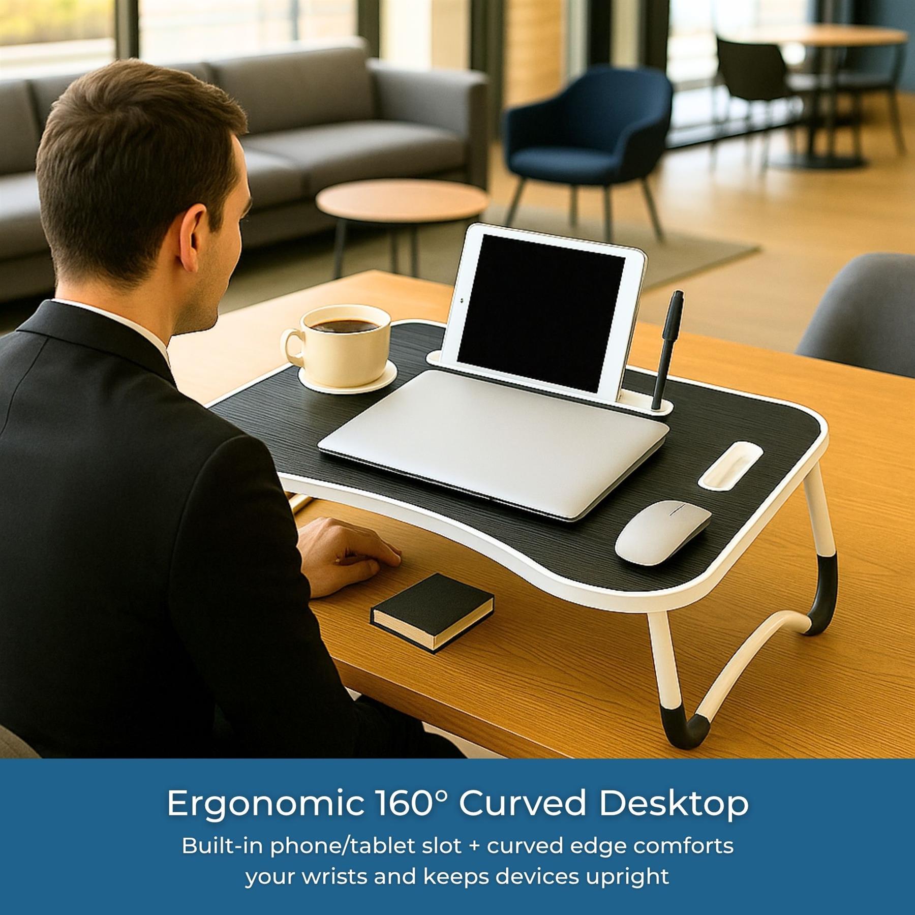 Faltbarer Laptoptisch Tragbar Bett Sofa Schoß Tablett Ladefach und Getränkehalter - Bild 5 von 42