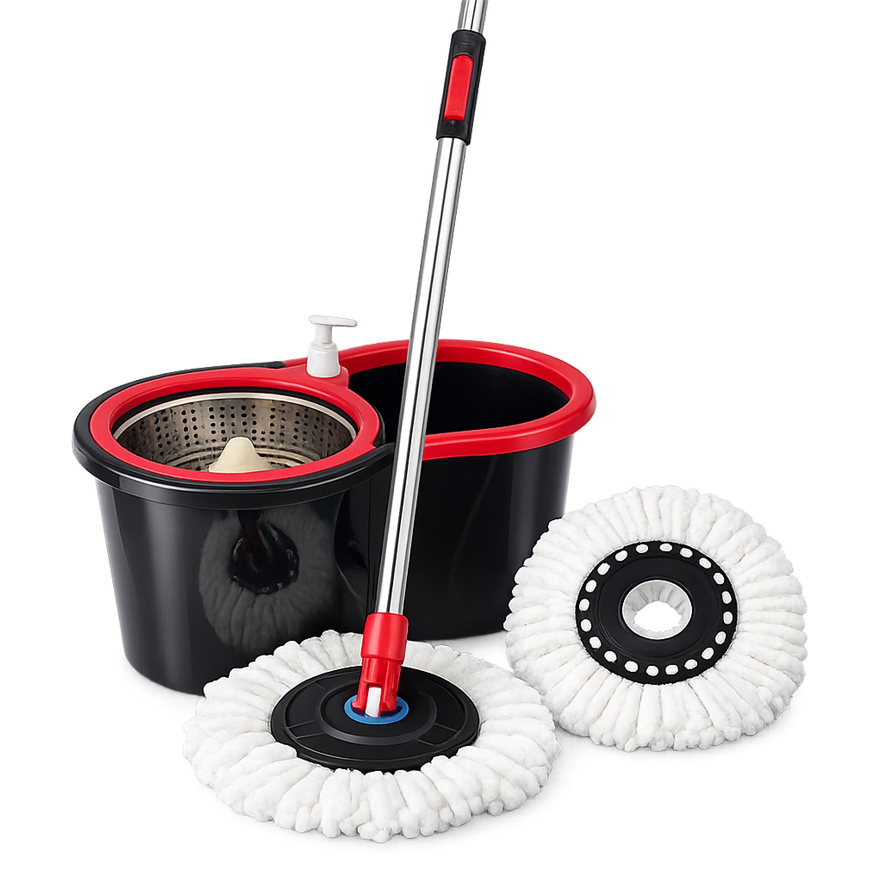 Spin Mop and Bucket Set Stainless Steel Wringer Drain Hole Soap Dispenser