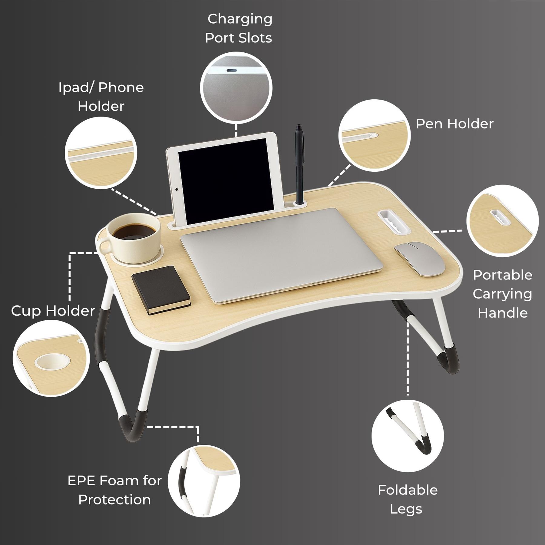 Faltbarer Laptoptisch Tragbar Bett Sofa Schoß Tablett Ladefach und Getränkehalter - Bild 22 von 42