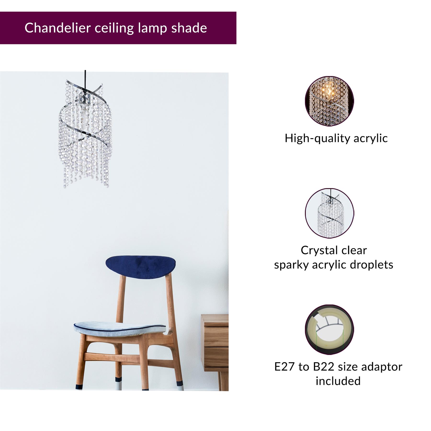 Modern Chandelier Ceiling Light Shades Acrylic Crystal Droplet Pendant Lampshade - Picture 81 of 92