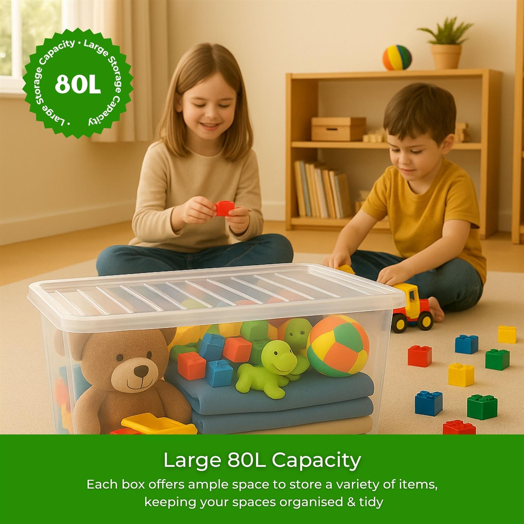 Clear 80L Storage Box With Clip on Lid and Carry Handles BPA Free Plastic - Picture 12 of 32