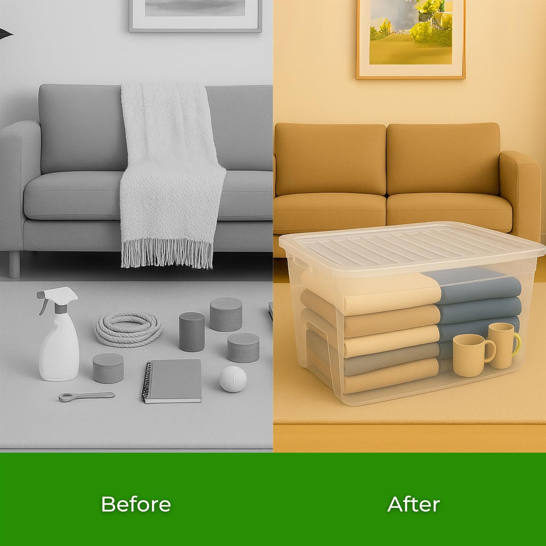 Clear 80L Storage Box With Clip on Lid and Carry Handles BPA Free Plastic - Picture 22 of 32