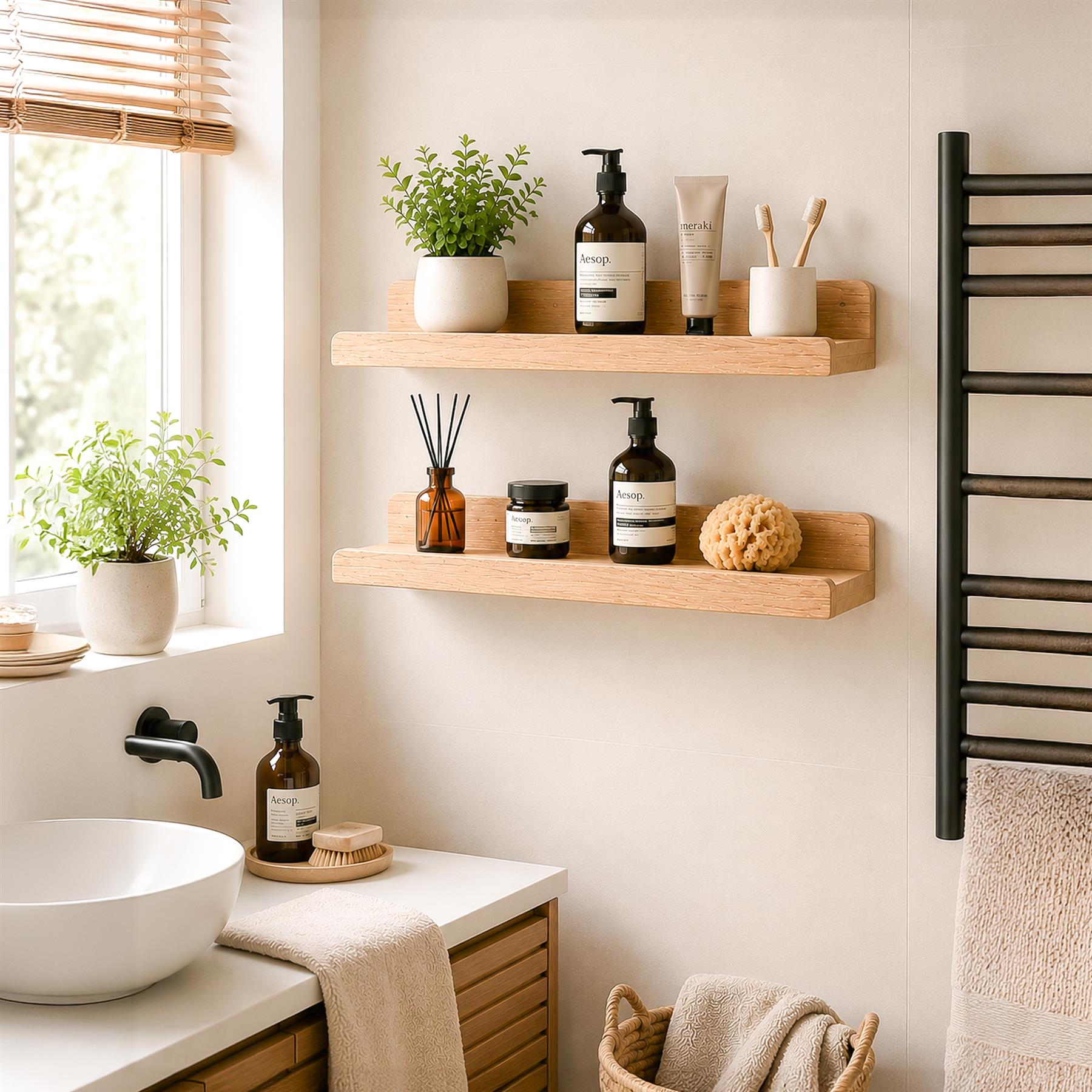 U Shaped Floating Wall Shelf Set of 2 60cm Oak White Walnut - Produktbild 6