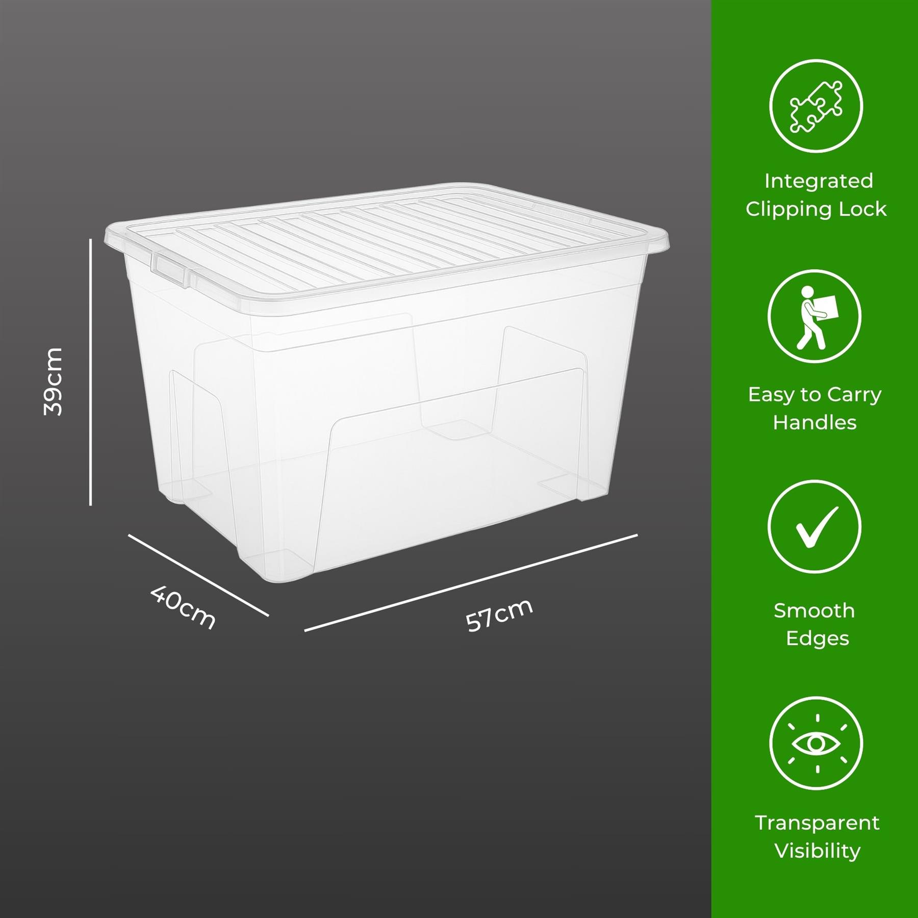 Clear 80L Storage Box With Clip on Lid and Carry Handles BPA Free Plastic - Picture 23 of 32
