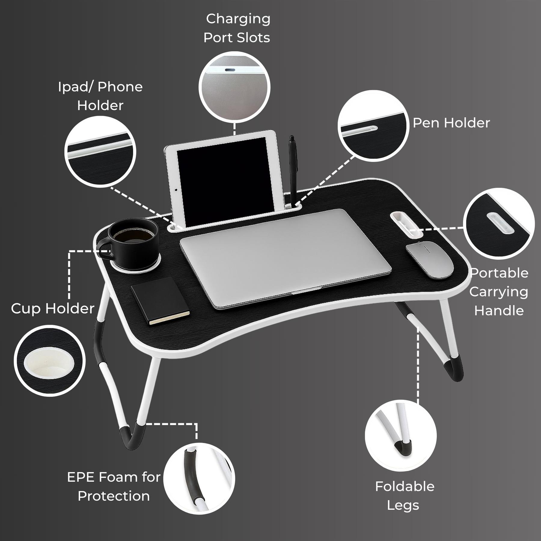 Faltbarer Laptoptisch Tragbar Bett Sofa Schoß Tablett Ladefach und Getränkehalter - Bild 6 von 42