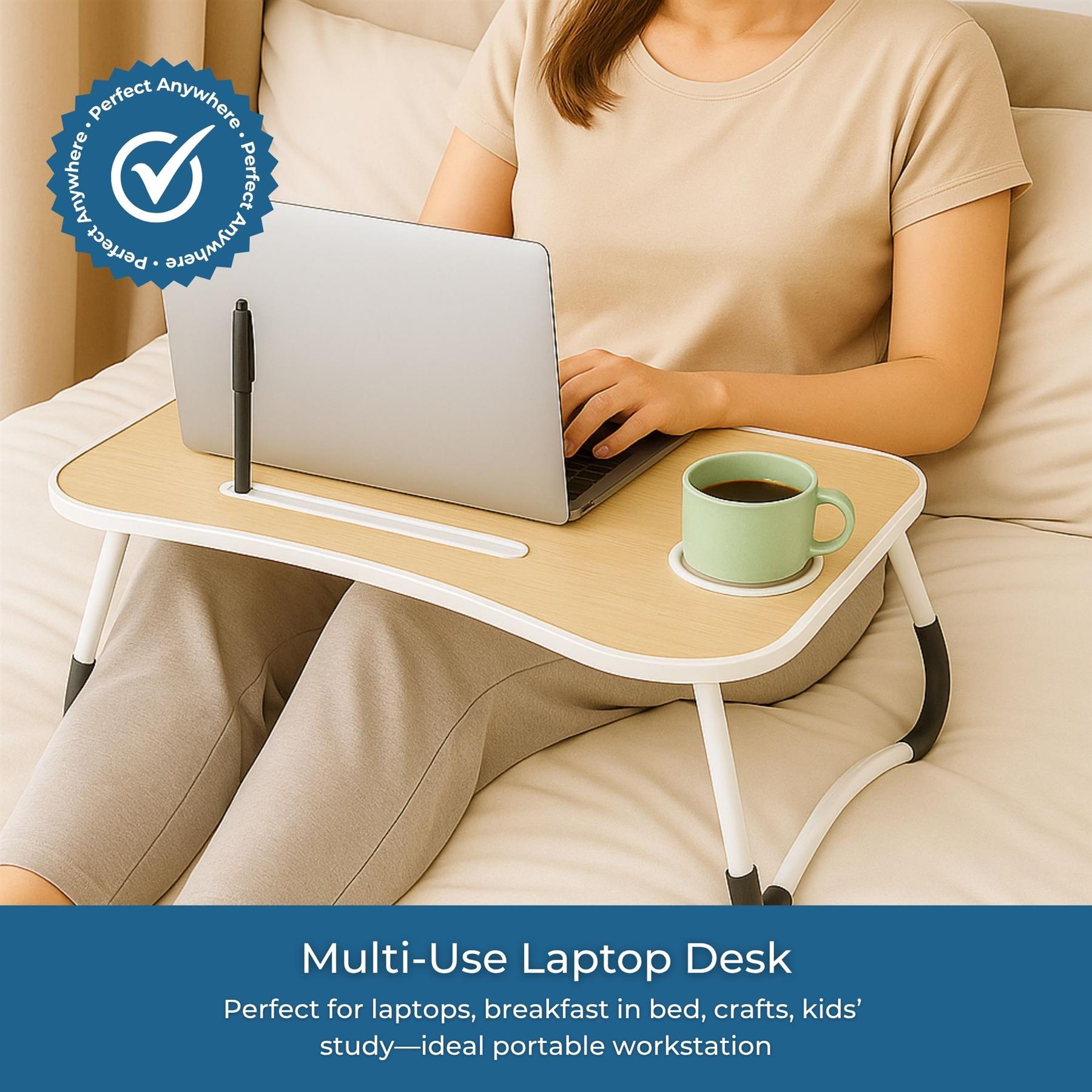 Faltbarer Laptoptisch Tragbar Bett Sofa Schoß Tablett Ladefach und Getränkehalter - Bild 20 von 42