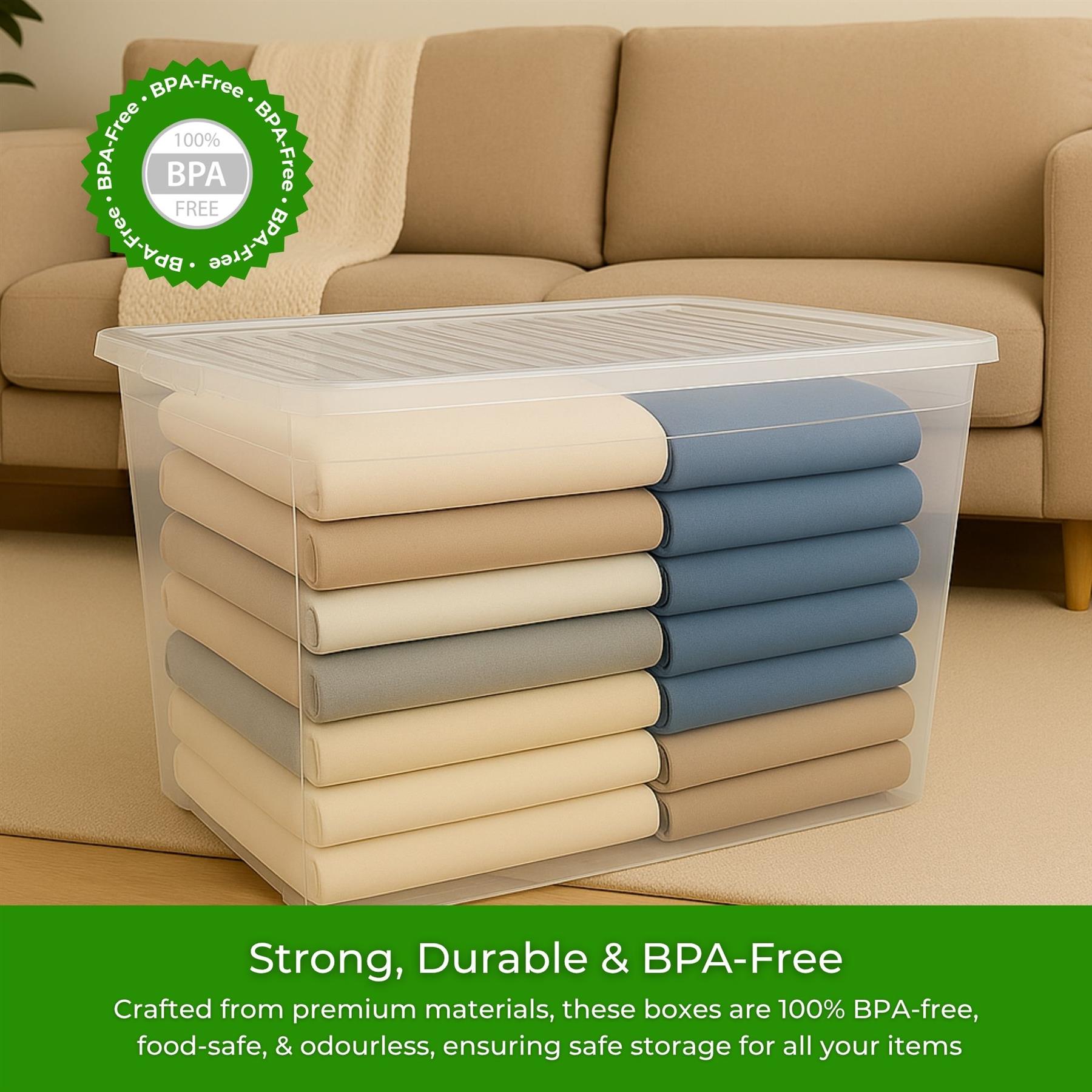 Clear 80L Storage Box With Clip on Lid and Carry Handles BPA Free Plastic - Picture 18 of 32