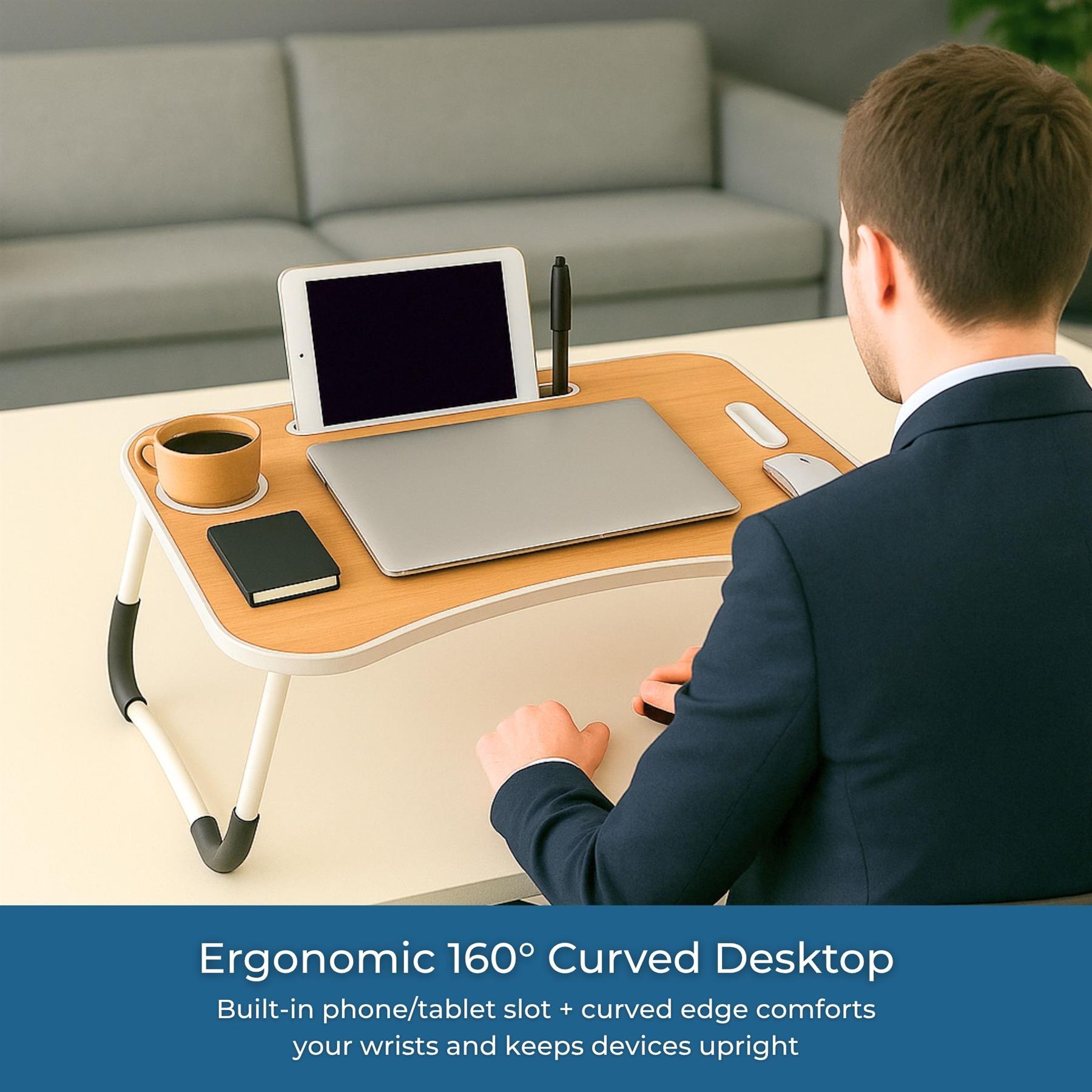 Faltbarer Laptoptisch Tragbar Bett Sofa Schoß Tablett Ladefach und Getränkehalter - Bild 37 von 42