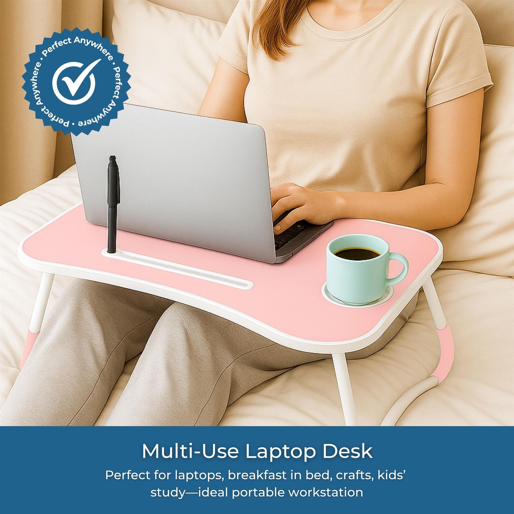 Faltbarer Laptoptisch Tragbar Bett Sofa Schoß Tablett Ladefach und Getränkehalter - Bild 28 von 42