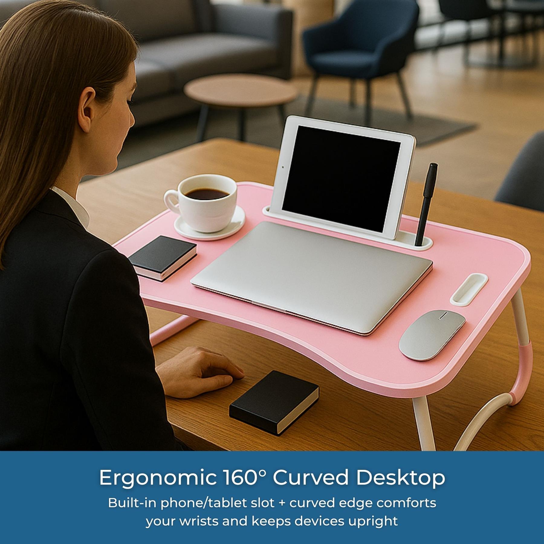 Faltbarer Laptoptisch Tragbar Bett Sofa Schoß Tablett Ladefach und Getränkehalter - Bild 32 von 42