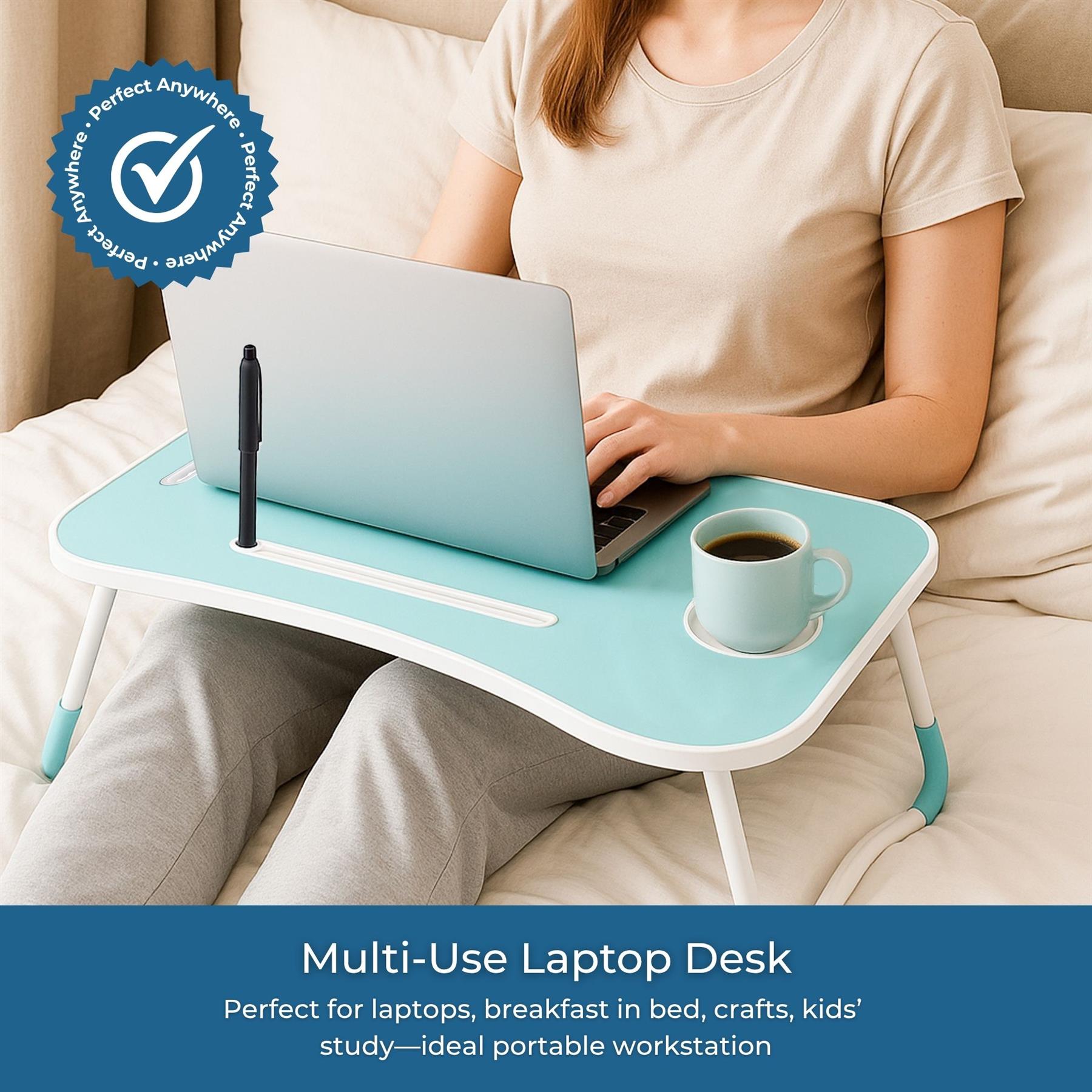 Faltbarer Laptoptisch Tragbar Bett Sofa Schoß Tablett Ladefach und Getränkehalter - Bild 12 von 42