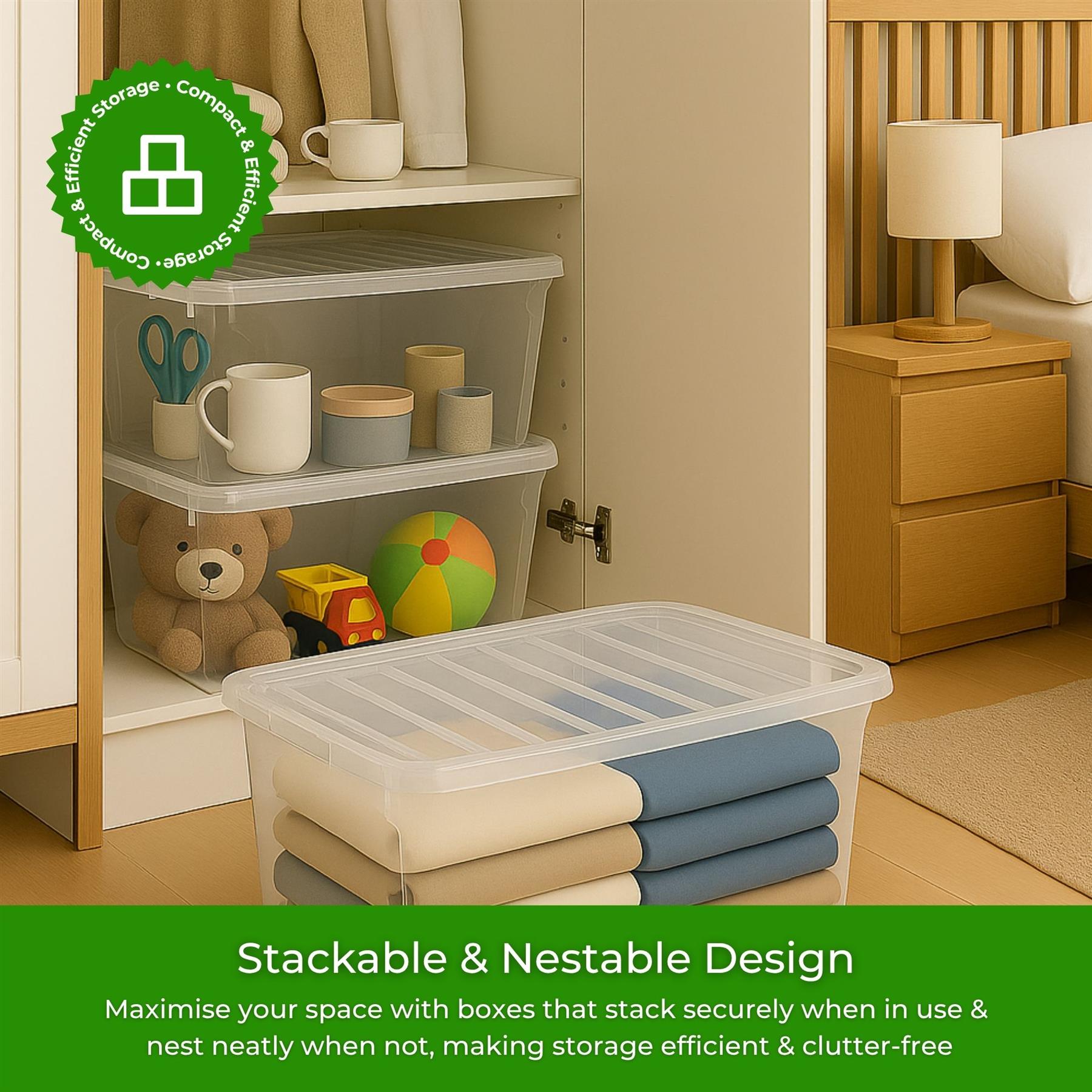 Clear 80L Storage Box With Clip on Lid and Carry Handles BPA Free Plastic - Picture 5 of 32